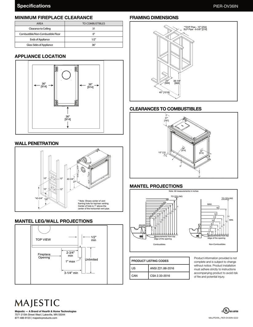Majestic PIER 36" Multi-Sided Direct Vent Gas Fireplace, PIER-DV36IN