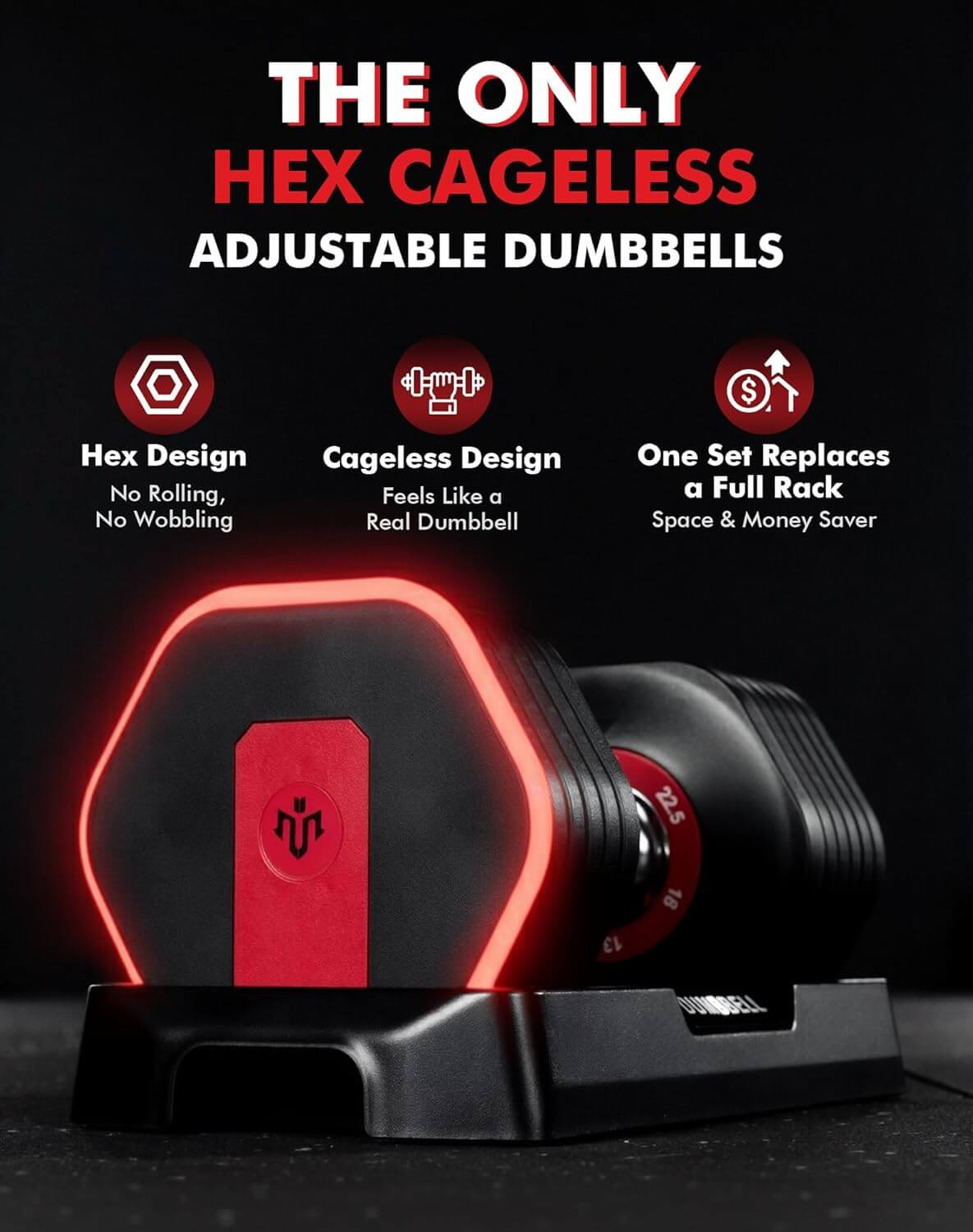 Mikolo 6-In-1 Hex Cageless Adjustable Dumbbell Set of 2