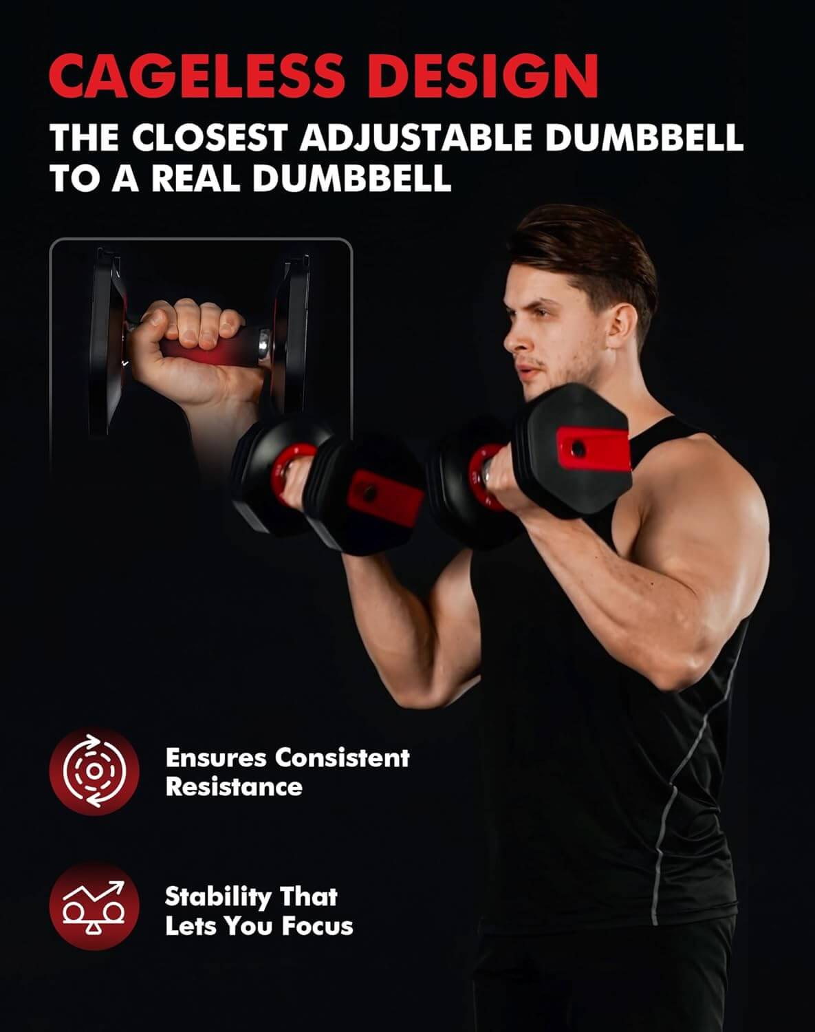 Mikolo 6-In-1 Hex Cageless Adjustable Dumbbell Set of 2