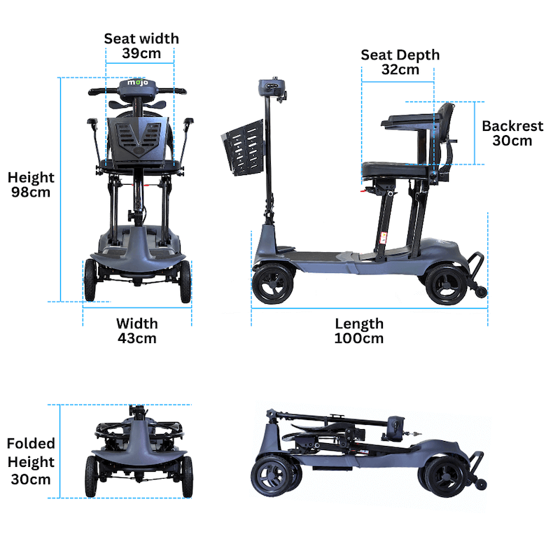 MoJo T580 Carbon Fiber 4 Wheel Lightweight Folding Electric Mobility Scooter