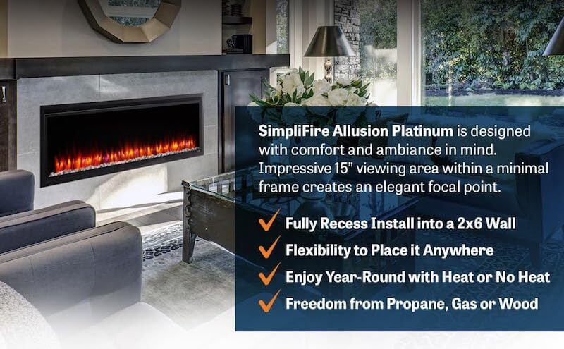 Monessen Allusion Simplifire PLATINUM SF-ALLP50-BK 50" Recessed Linear Electric Fireplace