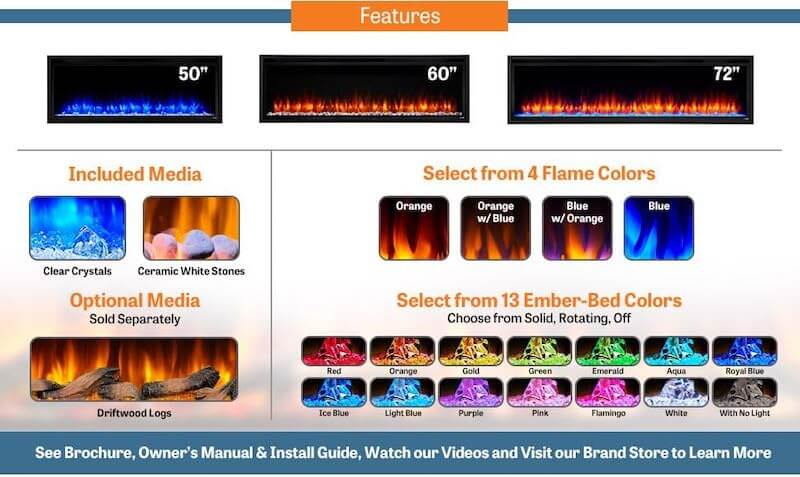 Monessen Allusion Simplifire PLATINUM SF-ALLP50-BK 50" Recessed Linear Electric Fireplace