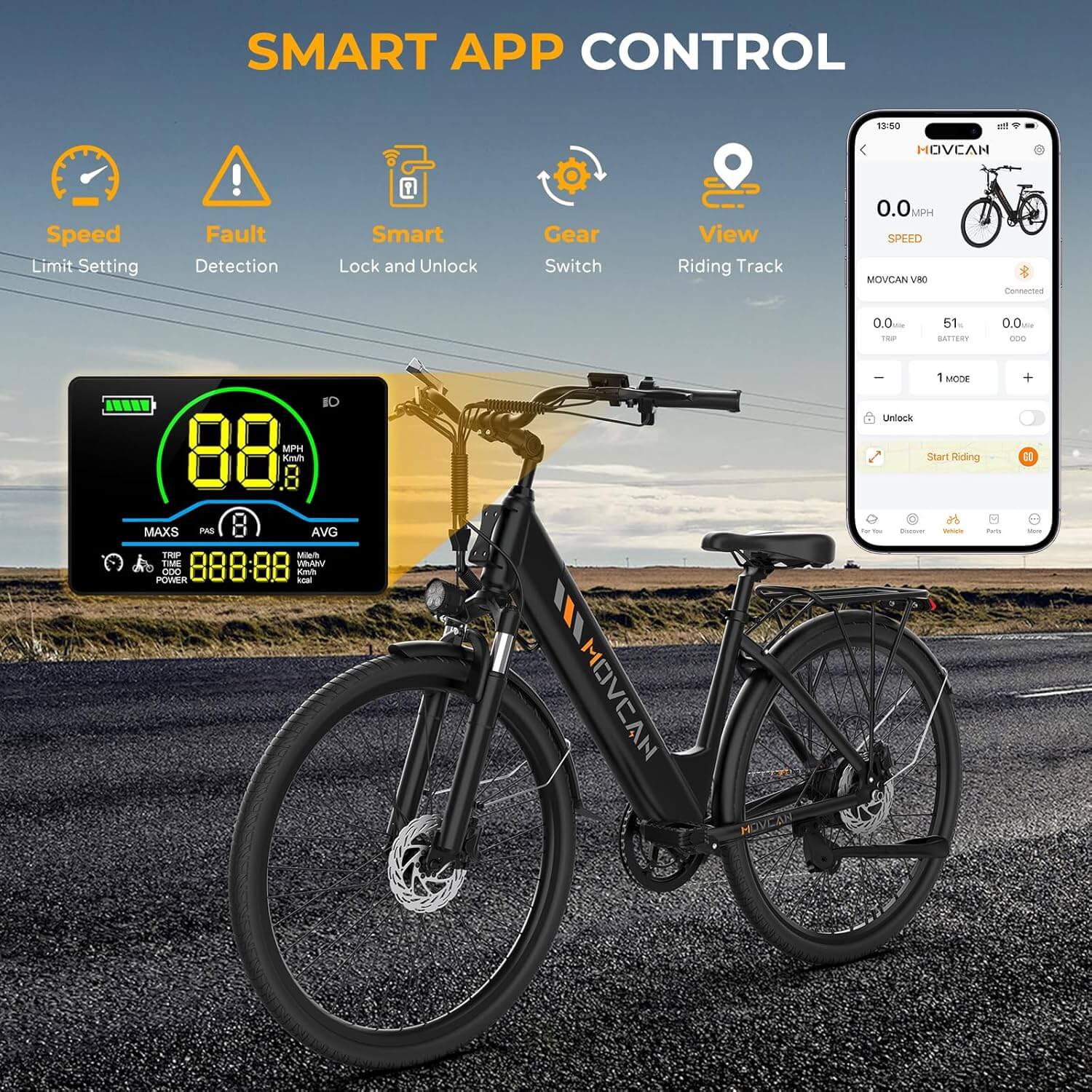 Movcan V80 Classic 1500W 48V 7 Speed City Cruiser Electric Bike