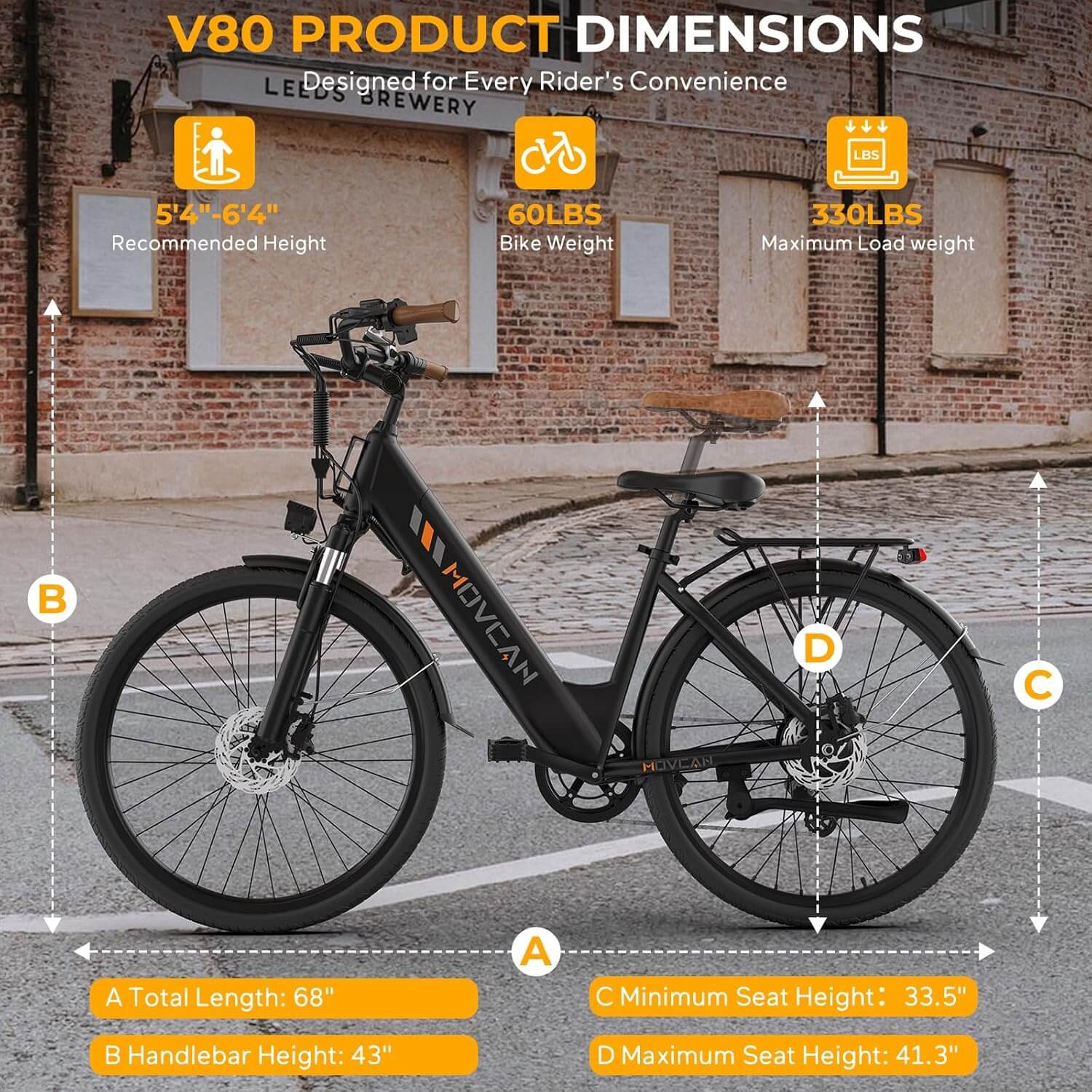 Movcan V80 Classic 1500W 48V 7 Speed City Cruiser Electric Bike