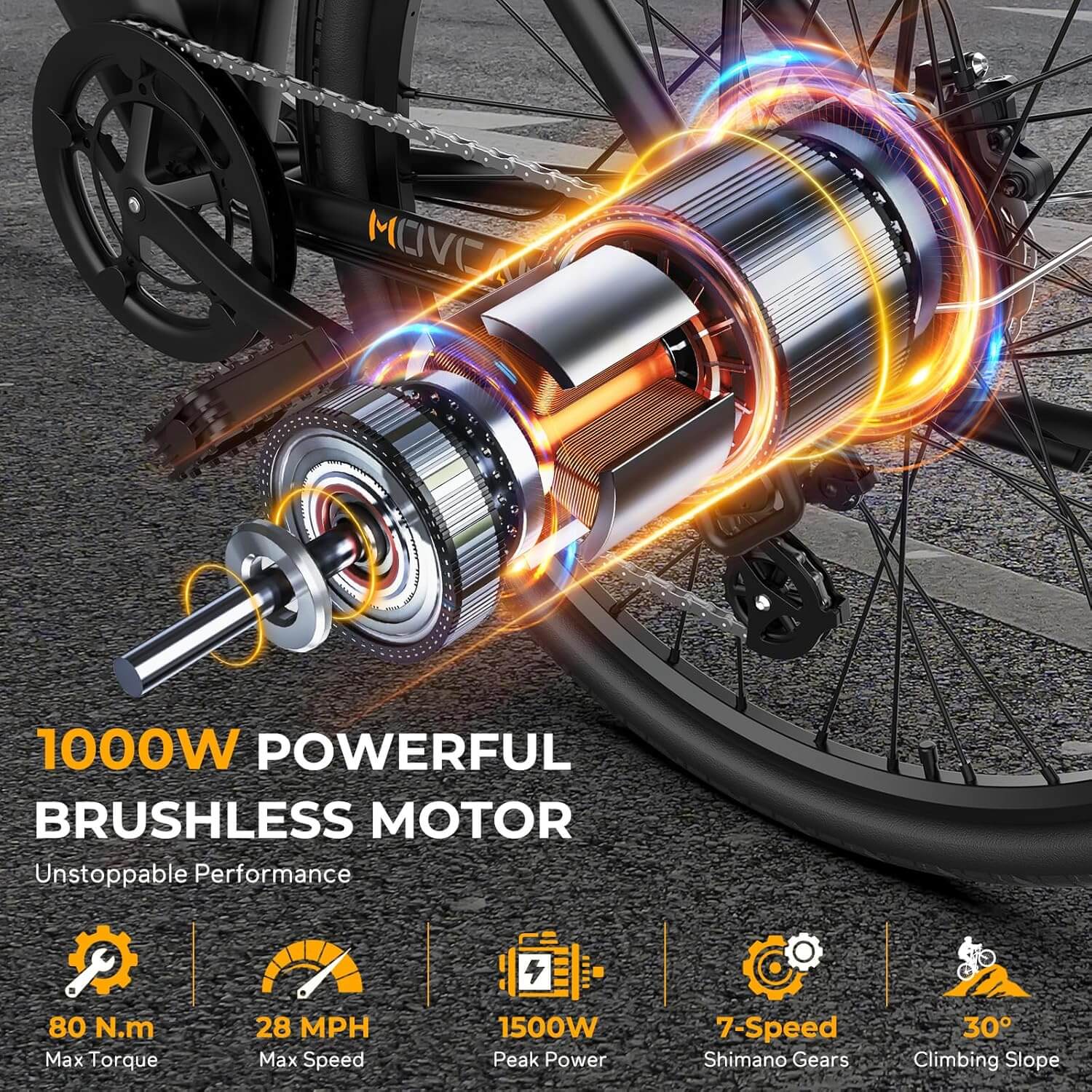 Movcan V80 Classic 1500W 48V 7 Speed City Cruiser Electric Bike