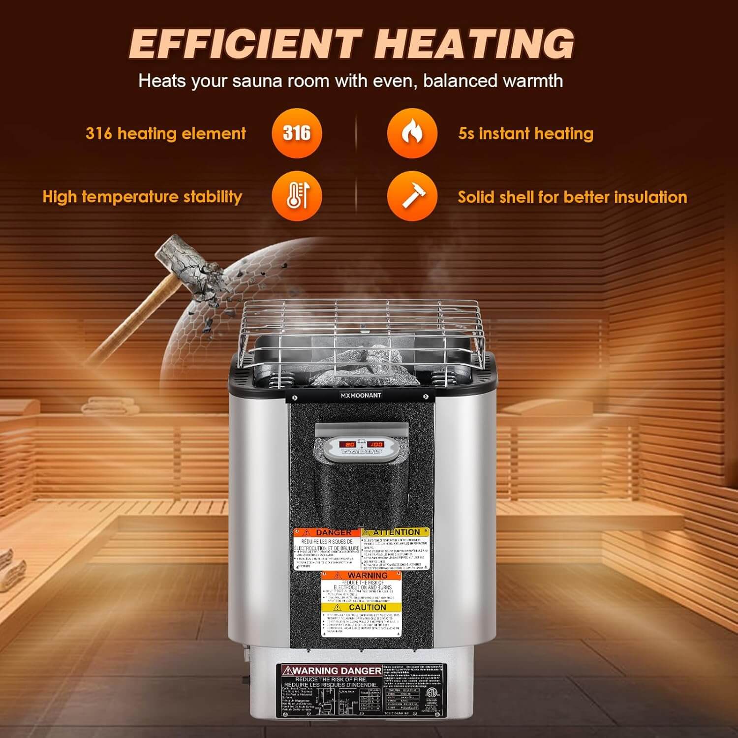 Mxmoonant 9kW Built-In Digital Control 18"x13"x21" 220V Electric Sauna Heater