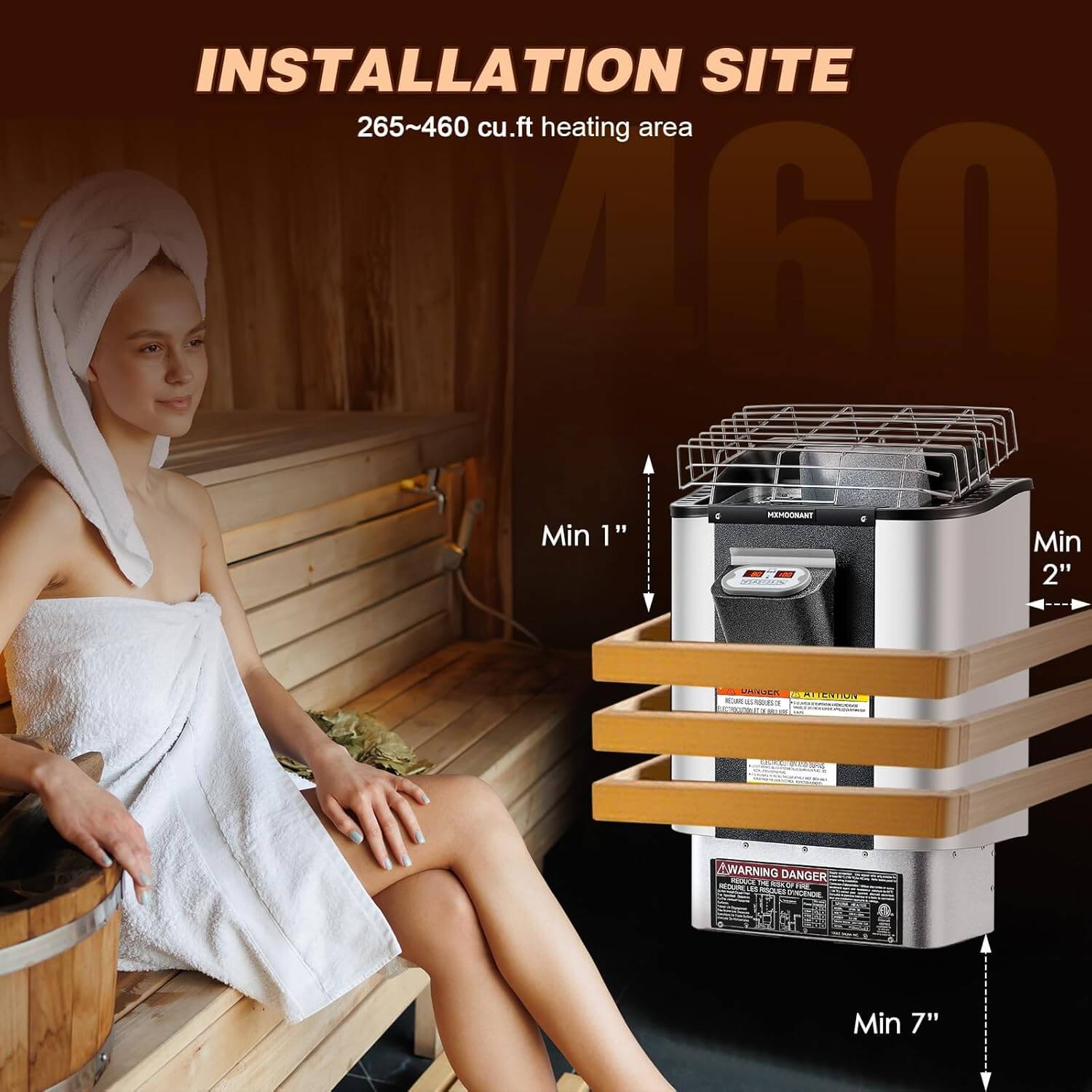 Mxmoonant 9kW Built-In Digital Control 18"x13"x21" 220V Electric Sauna Heater