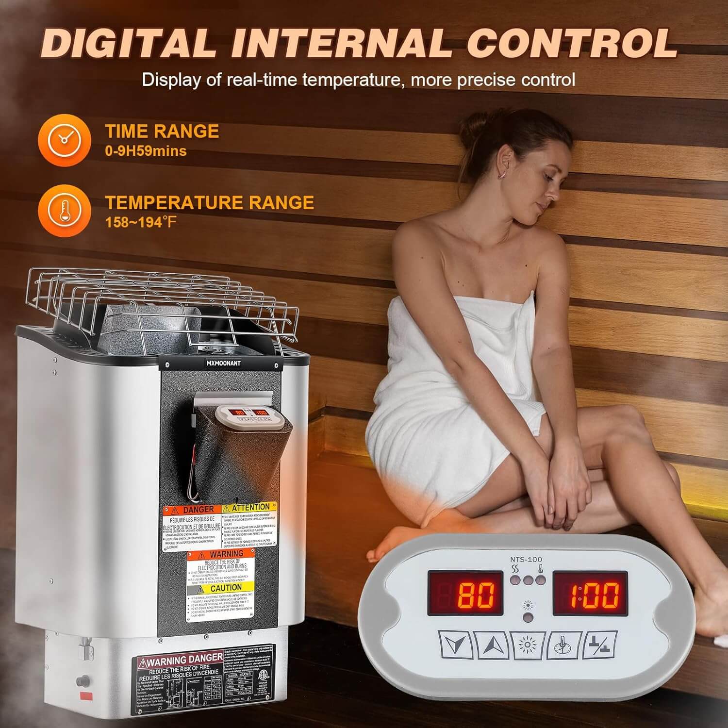 Mxmoonant 9kW Built-In Digital Control 18"x13"x21" 220V Electric Sauna Heater