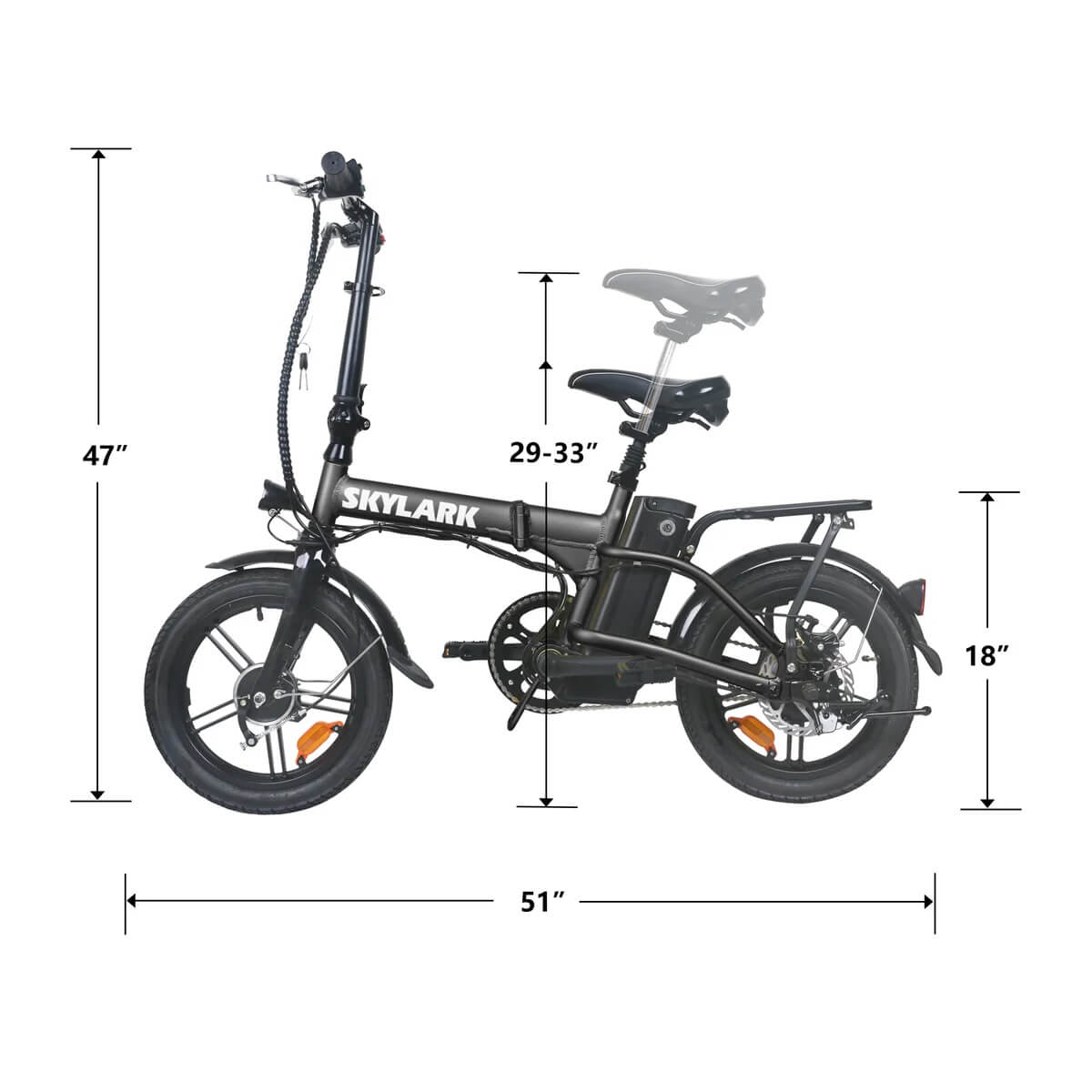 2025 Nakto SKYLARK 2 500W 48V 16" Lithium Folding Electric Bike, Front Suspension