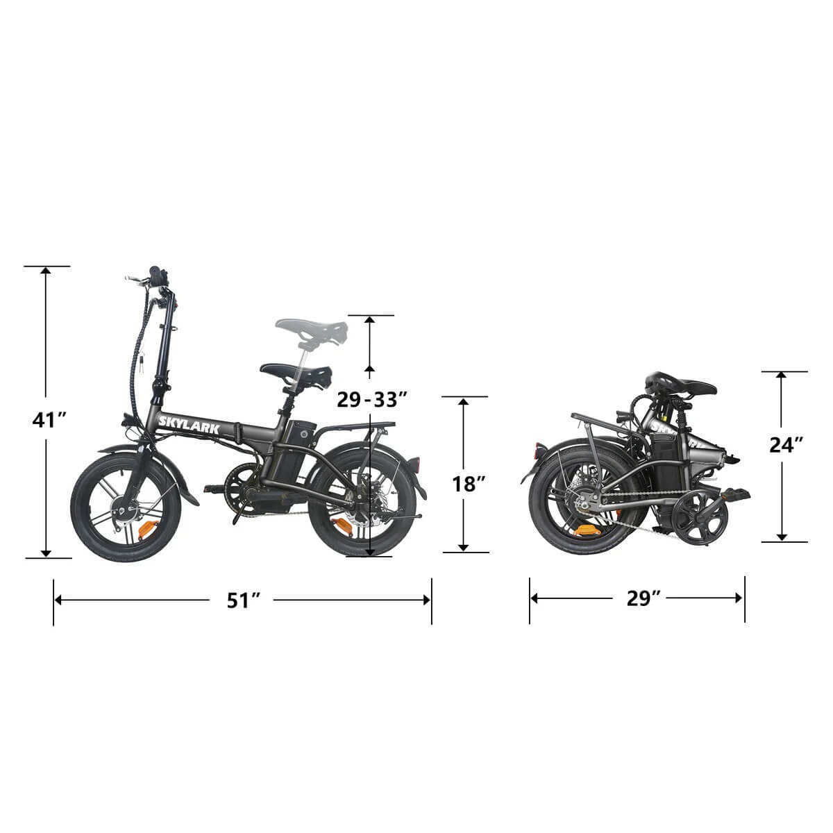 2025 Nakto SKYLARK 2 500W 48V 16" Lithium Folding Electric Bike, Front Suspension