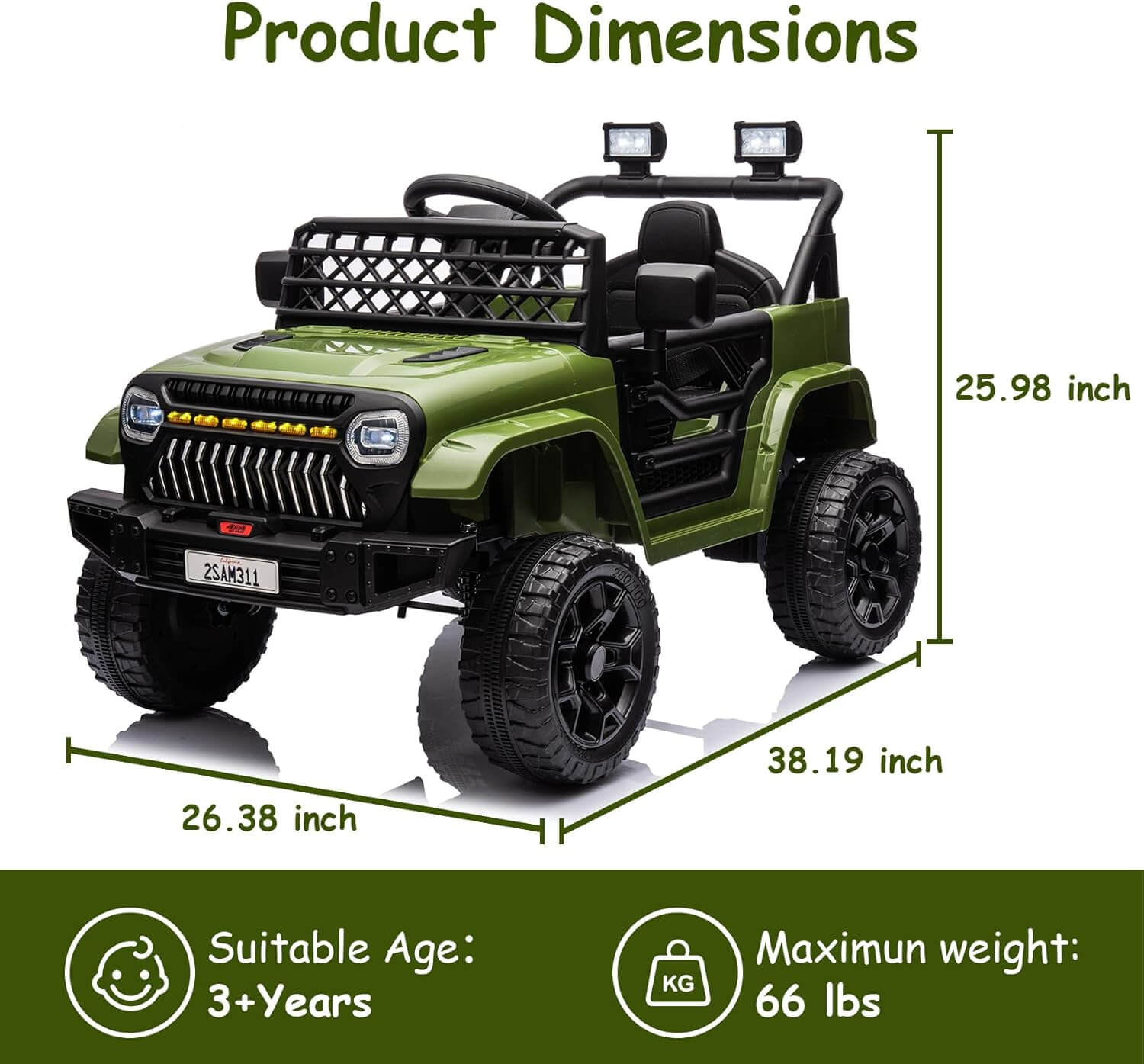 Nasitip 12V Kids' Electric Ride-On Truck, LED Lights, Remote Control