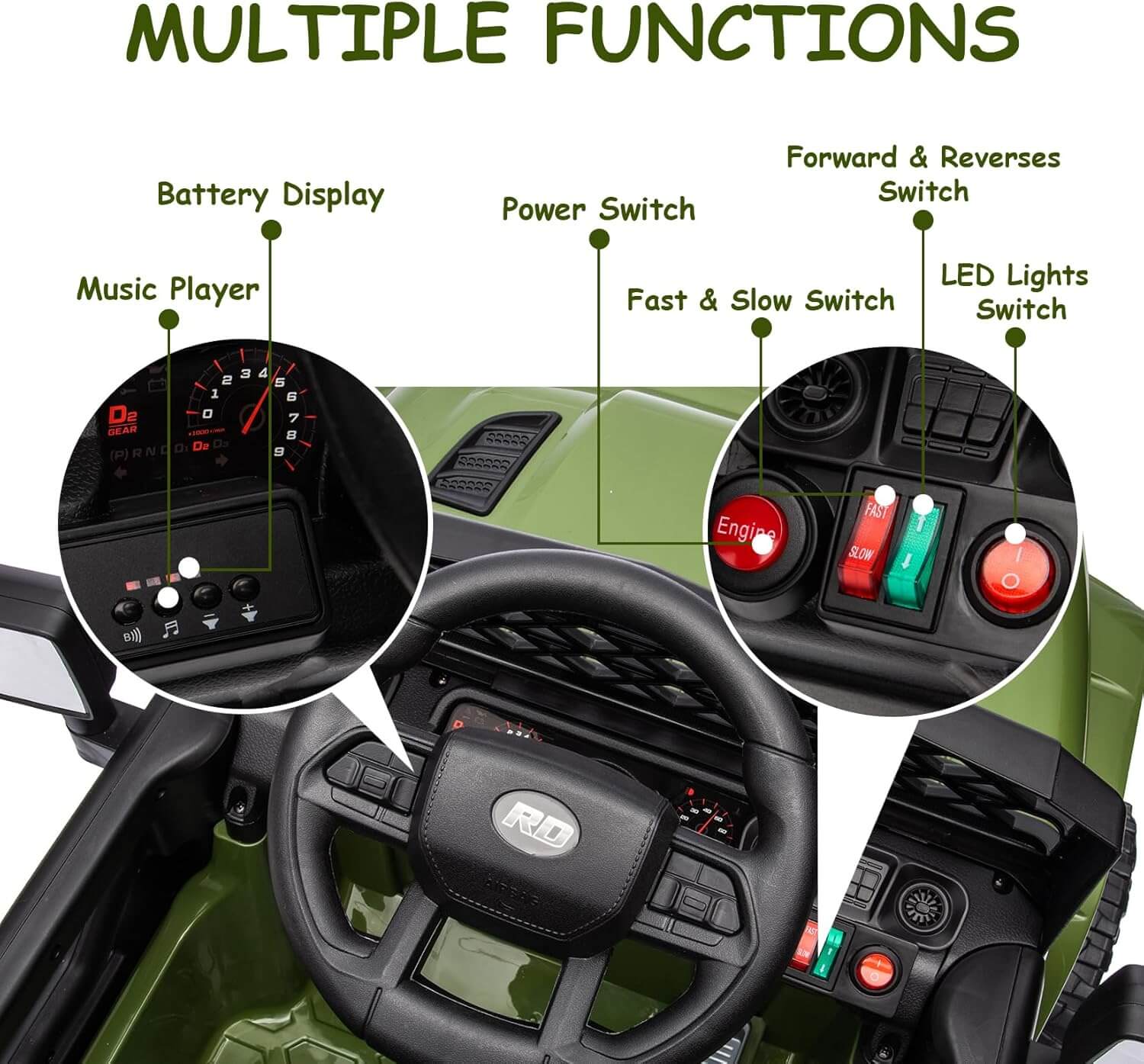 Nasitip 12V Kids' Electric Ride-On Truck, LED Lights, Remote Control