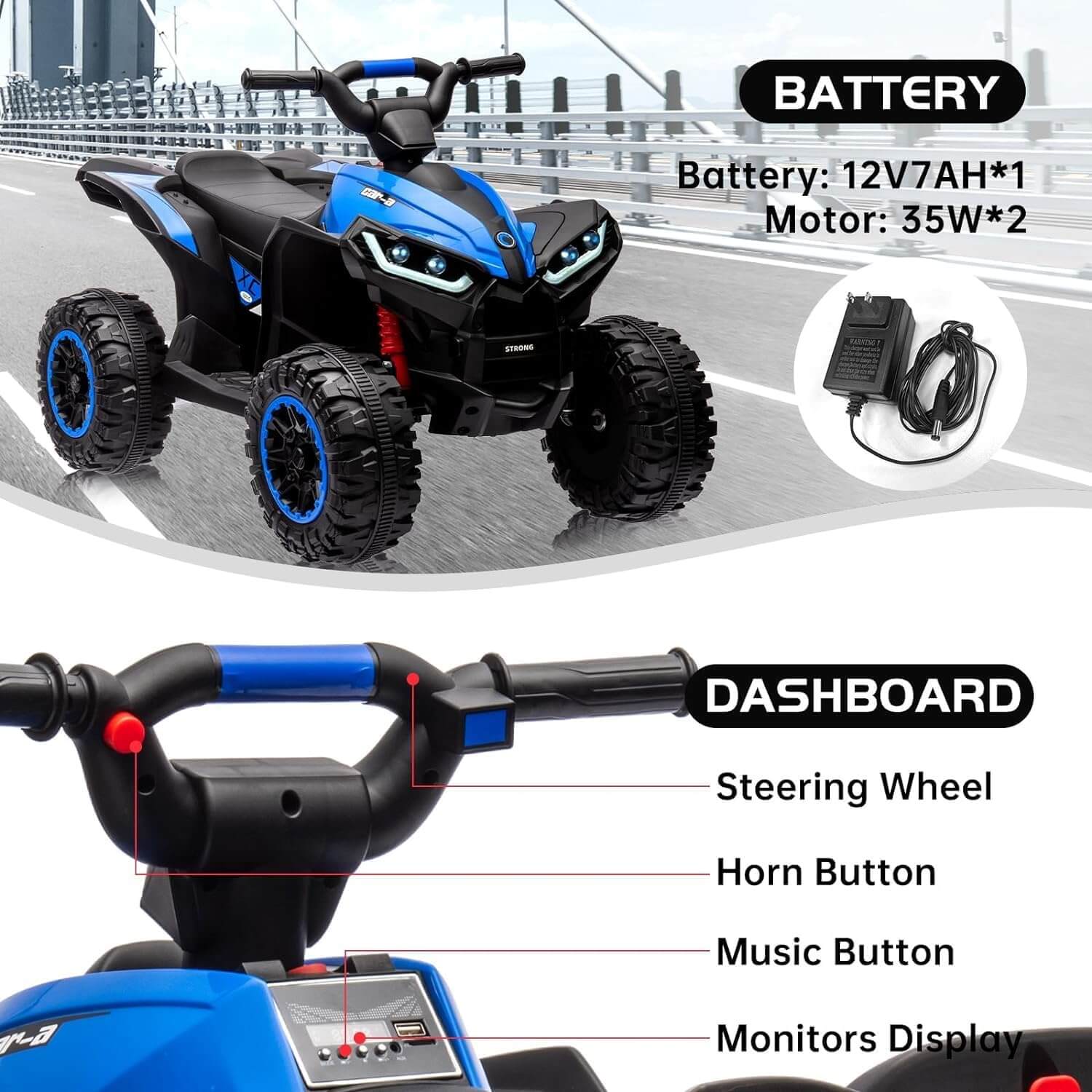 Nasitip 12V Kids' Ride-On Electric All-Terrain Vehicle ATV