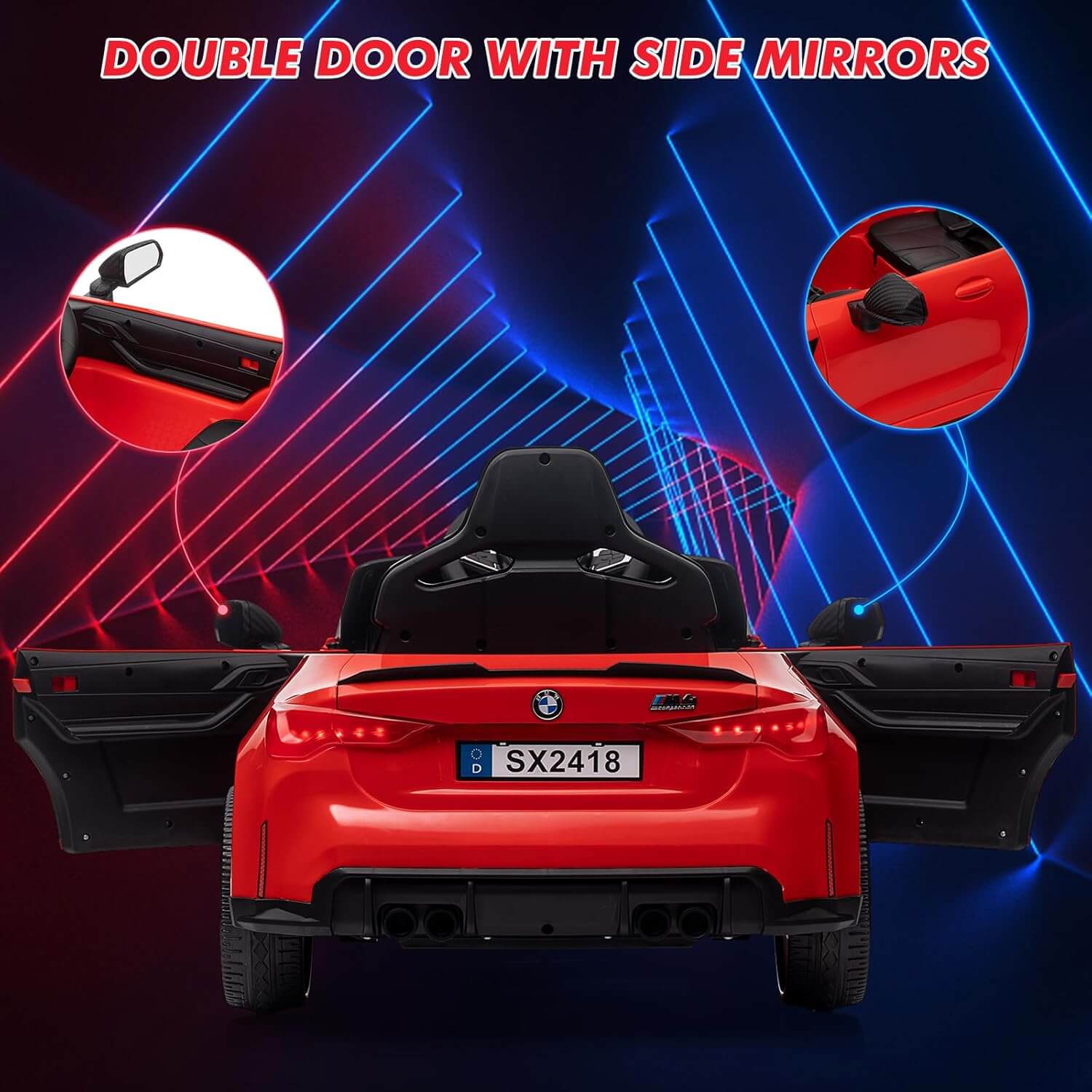 Nasitip BMW M4 Licensed Kids' Electric Ride-On Car, Double Doors, Remote Control