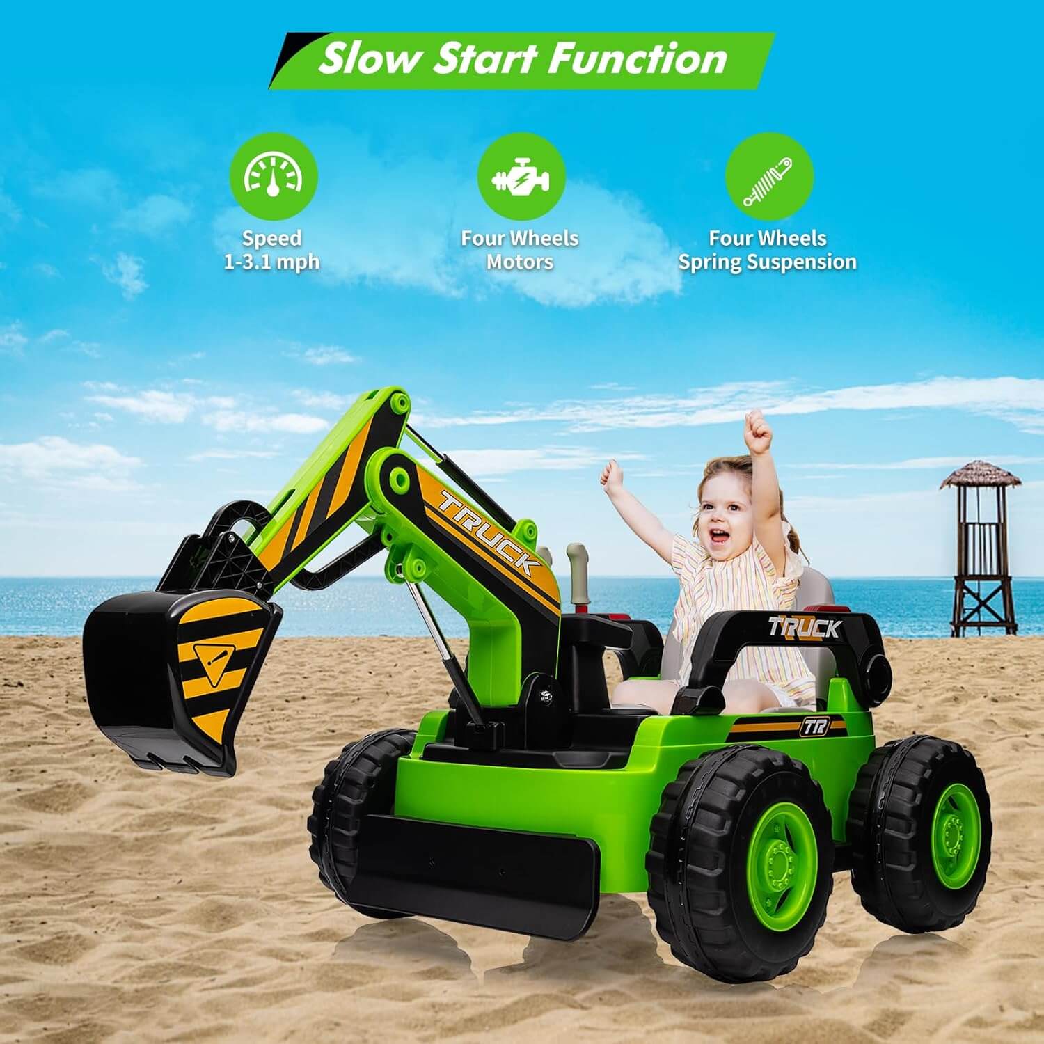 Nasitip Battery Powered Kids' Ride-On Excavator Digger Truck
