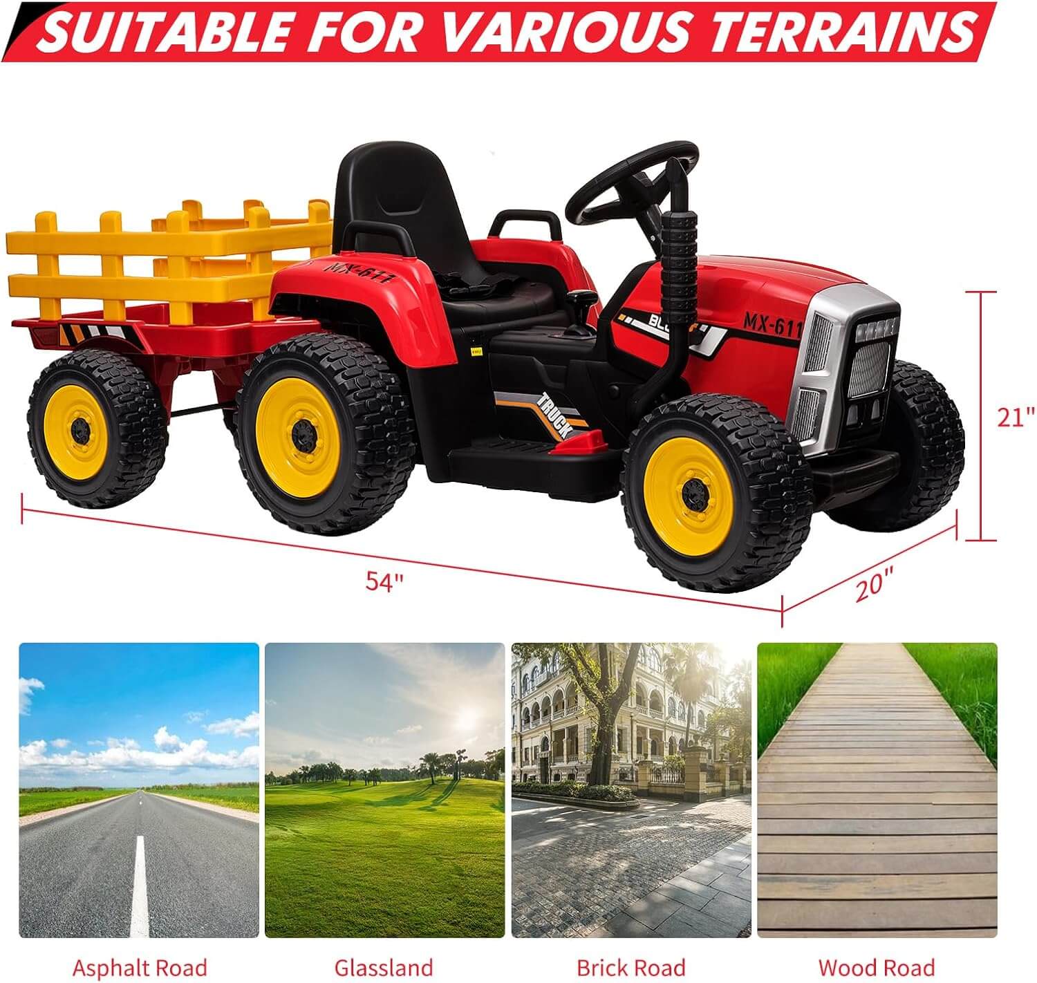 Nasitip Battery Powered Kids' Ride-On Tractor with Trailer