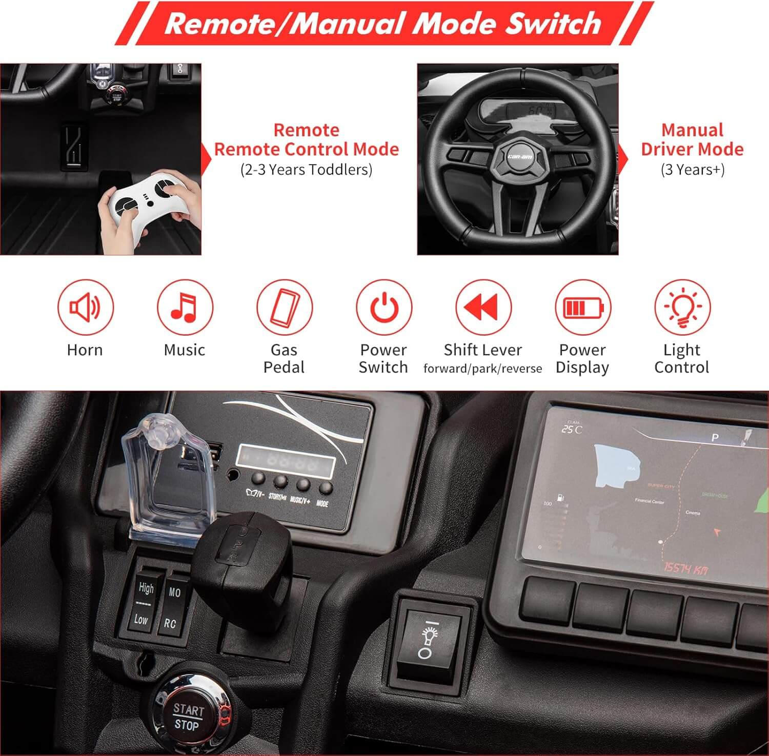 Nasitip CAN-AM Licensed 2 Seater Kids' Ride-On UTV, Remote Control