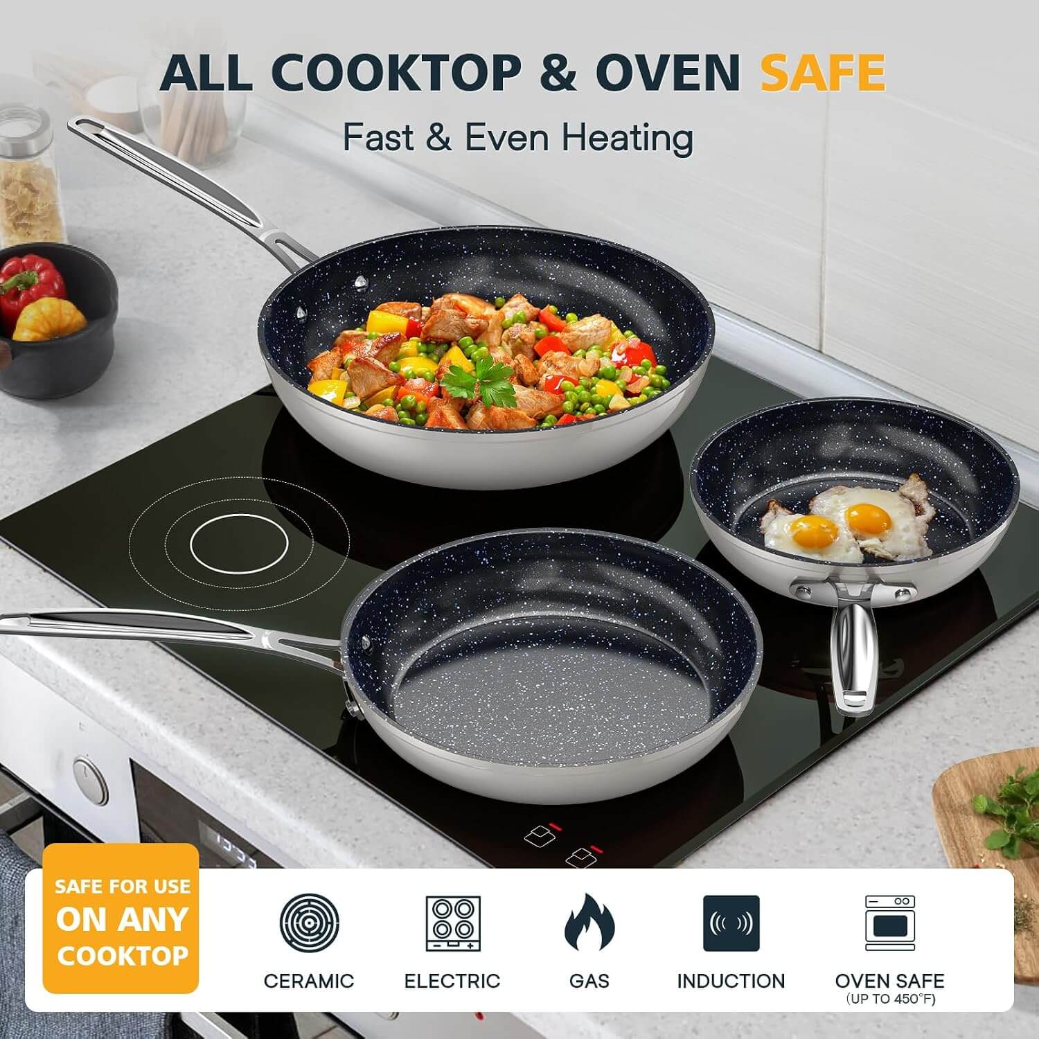 Nuwave 3-Piece 8” 10” 12” Forged Lightweight Frying Pan Cookware Set