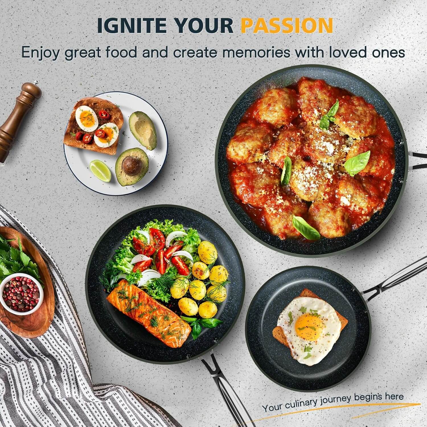 Nuwave 3-Piece 8” 10” 12” Forged Lightweight Frying Pan Cookware Set