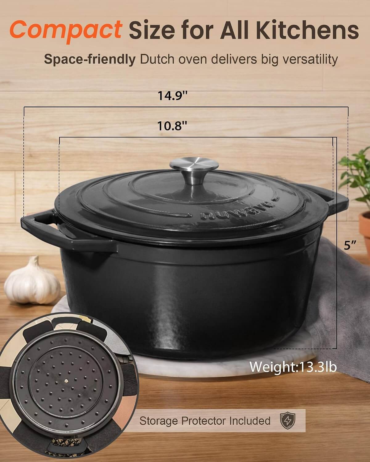 Nuwave 6QT Cast Iron Dutch Oven Pot with Lid