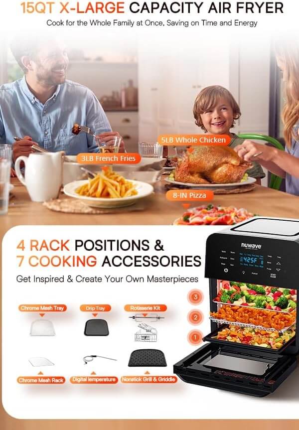 Nuwave BRIO 15.5QT Air Fryer Rotisserie Oven