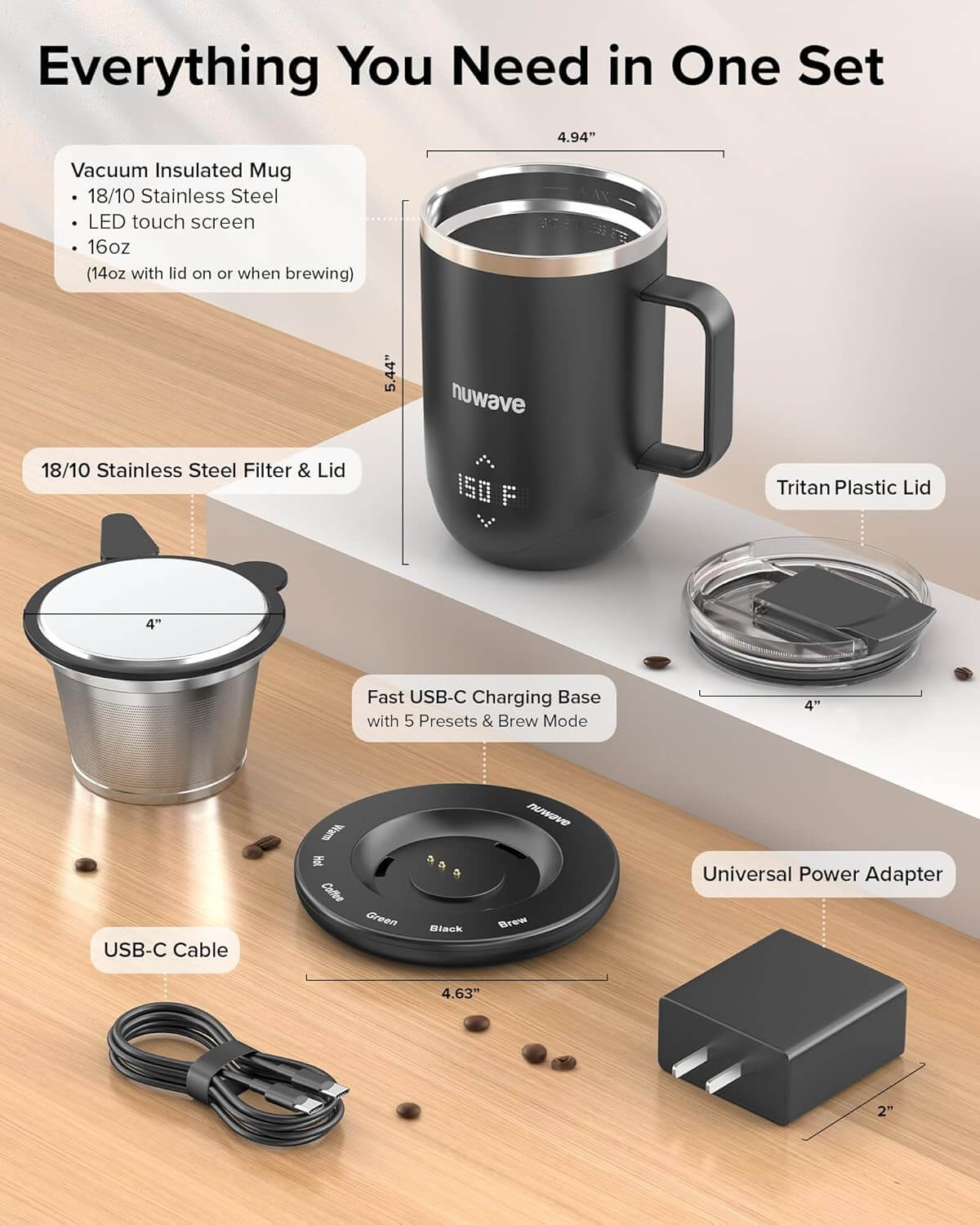 Nuwave Self Heating Coffee Mug with Charging Base