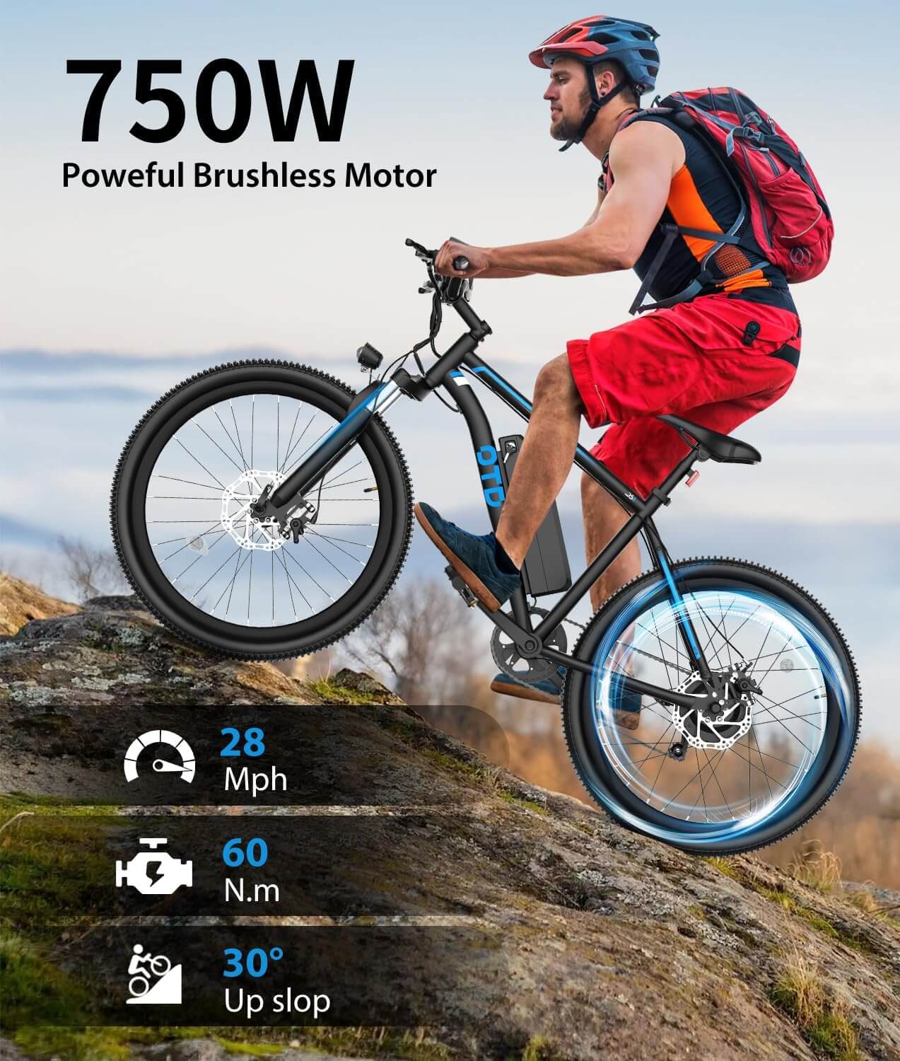 OTD DS05 750W 48V 7 Speed Electric Mountain Bike