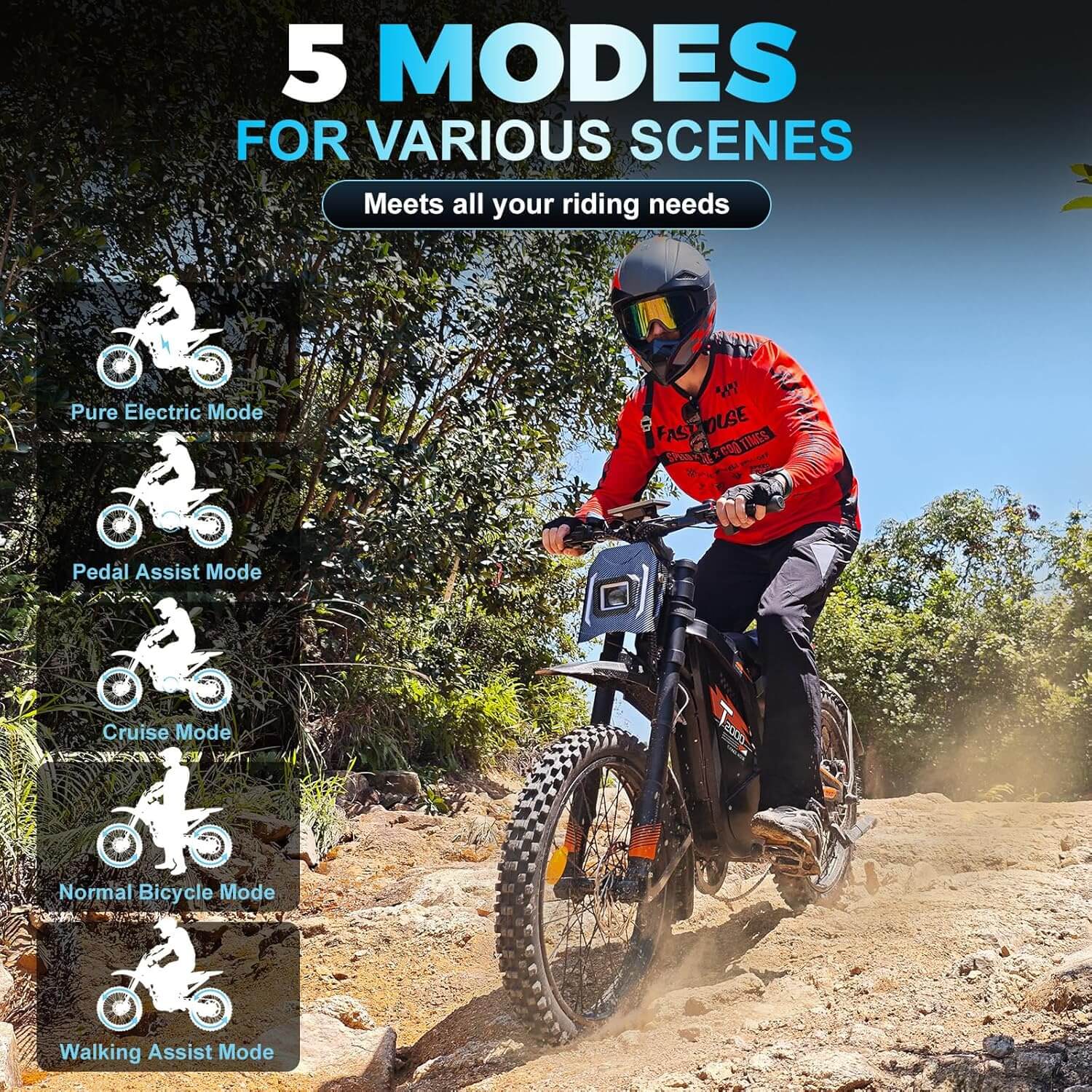 OUXI T2000 Electric Dirt Bike, Dual Fork Suspension, Hydraulic Brakes