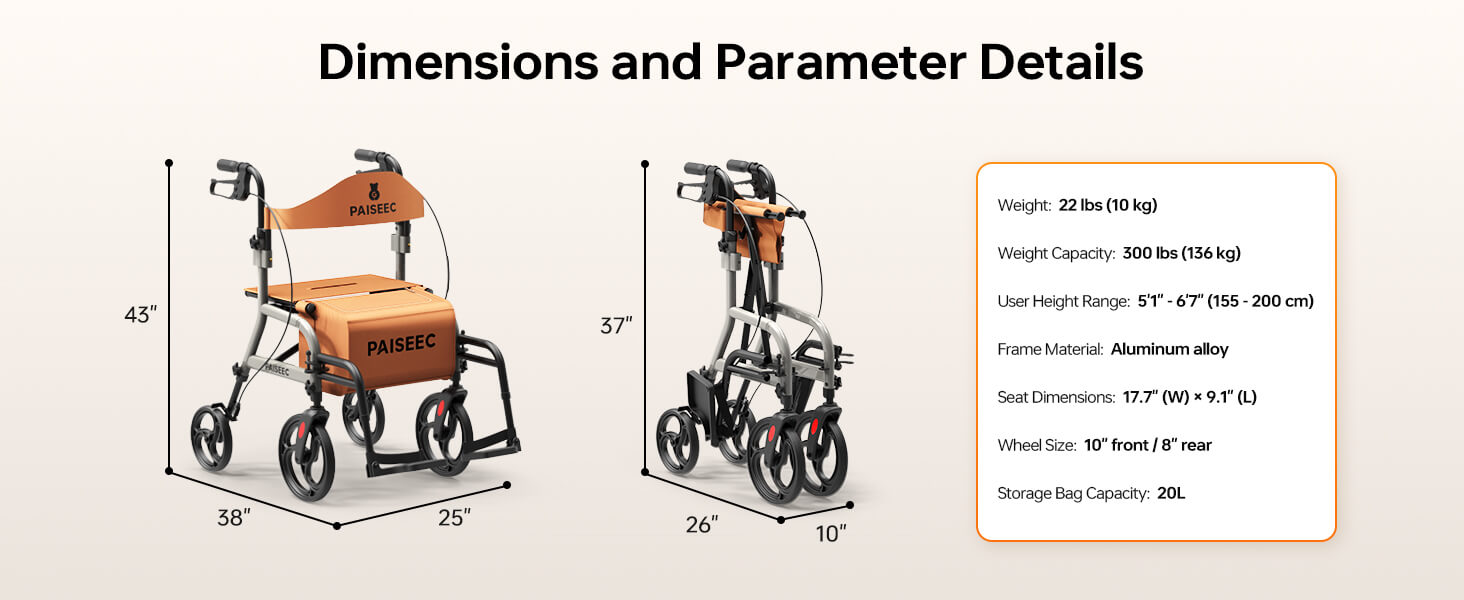 PAISEEC Foldable Rollator Walker