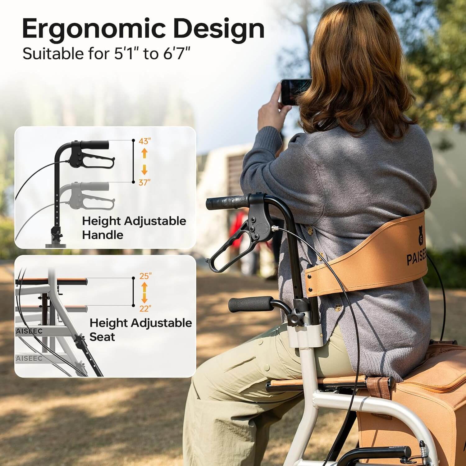 PAISEEC Foldable Rollator Walker