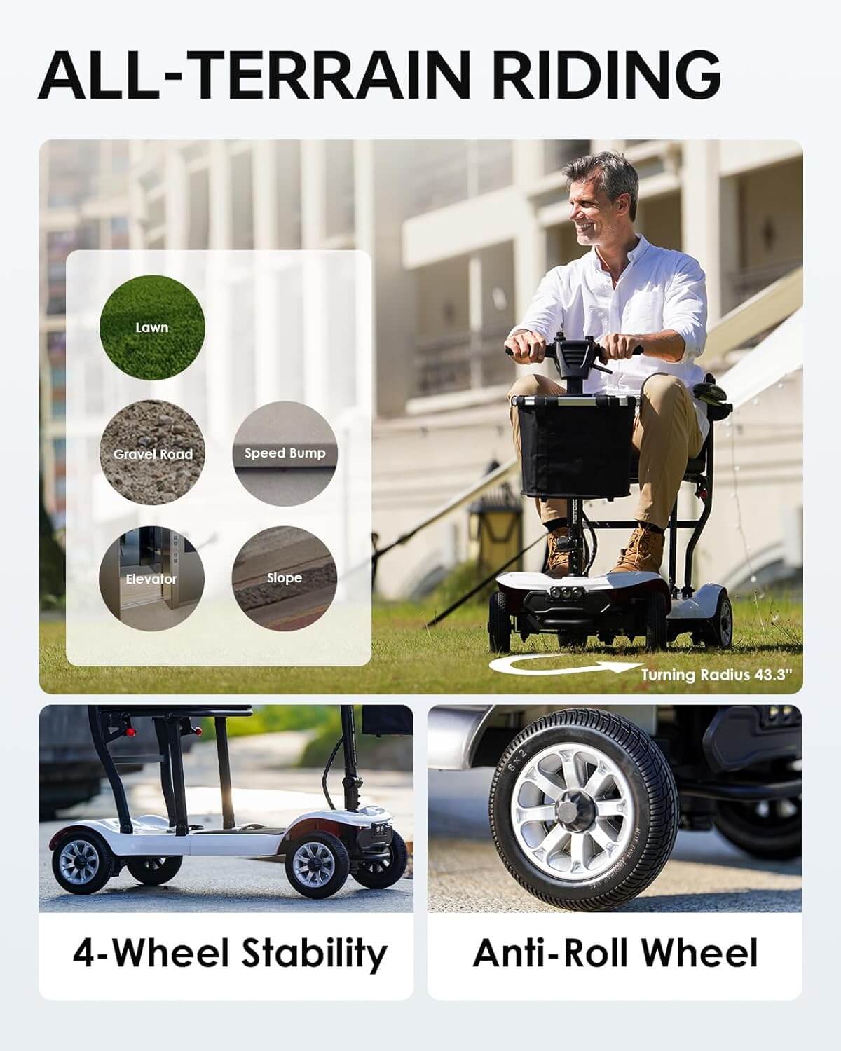 PAISEEC D3 Lightweight Foldable Electric Mobility Scooter, Airline Approved