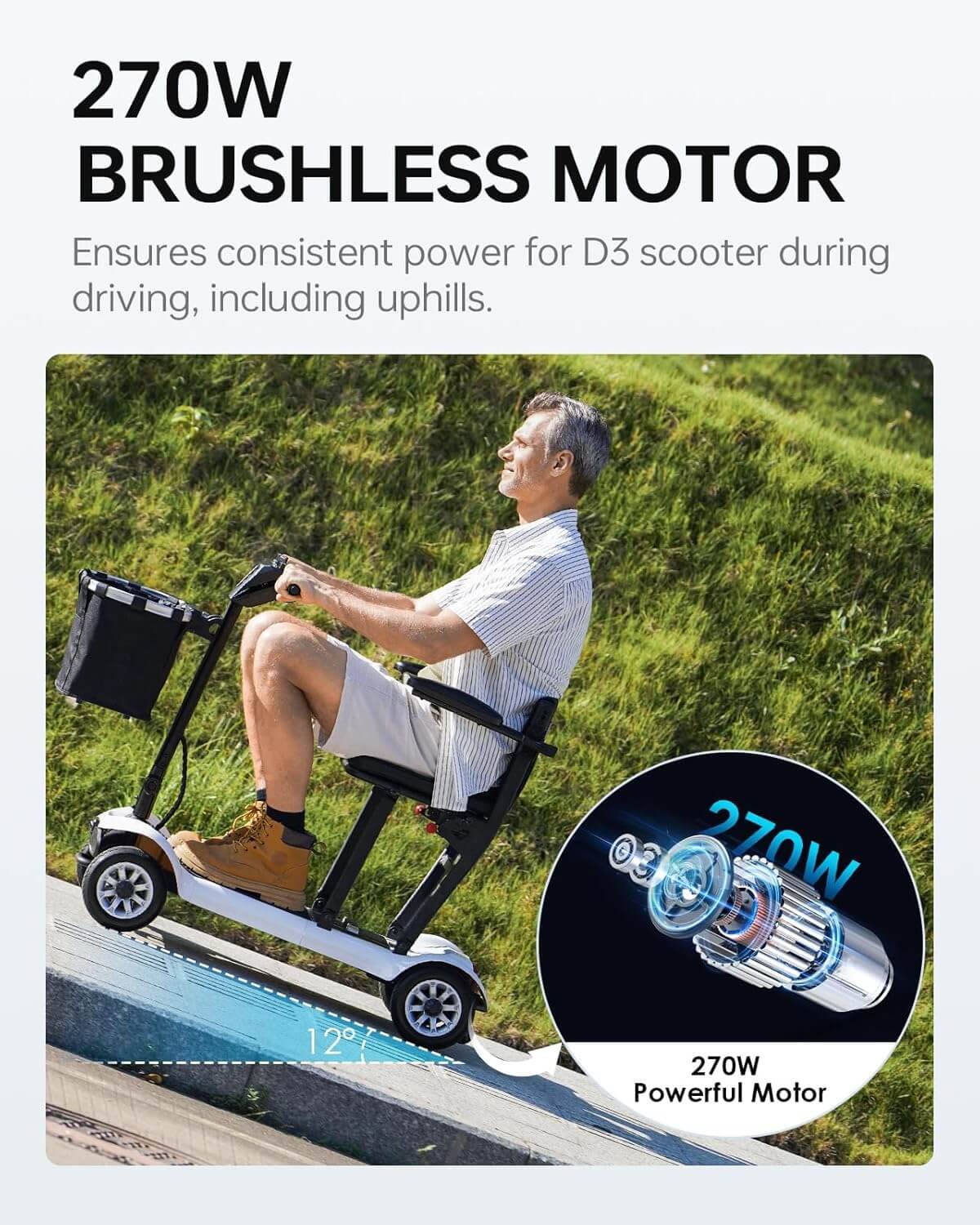 PAISEEC D3 Lightweight Foldable Electric Mobility Scooter, Airline Approved