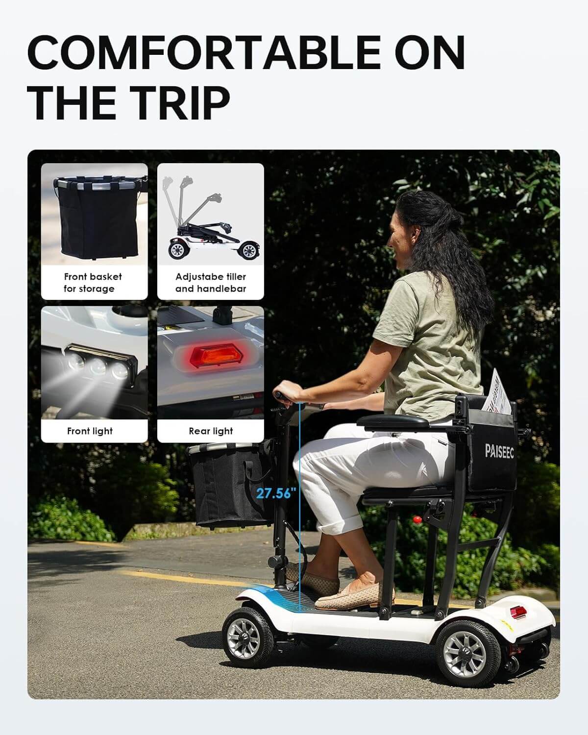 PAISEEC D3 Lightweight Foldable Electric Mobility Scooter, Airline Approved