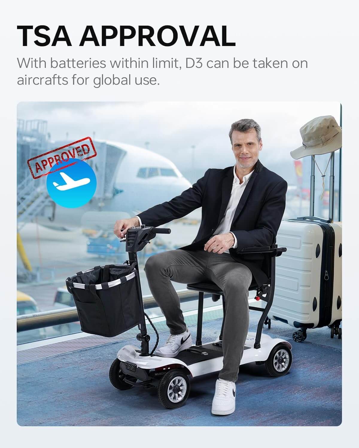 PAISEEC D3 Lightweight Foldable Electric Mobility Scooter, Airline Approved