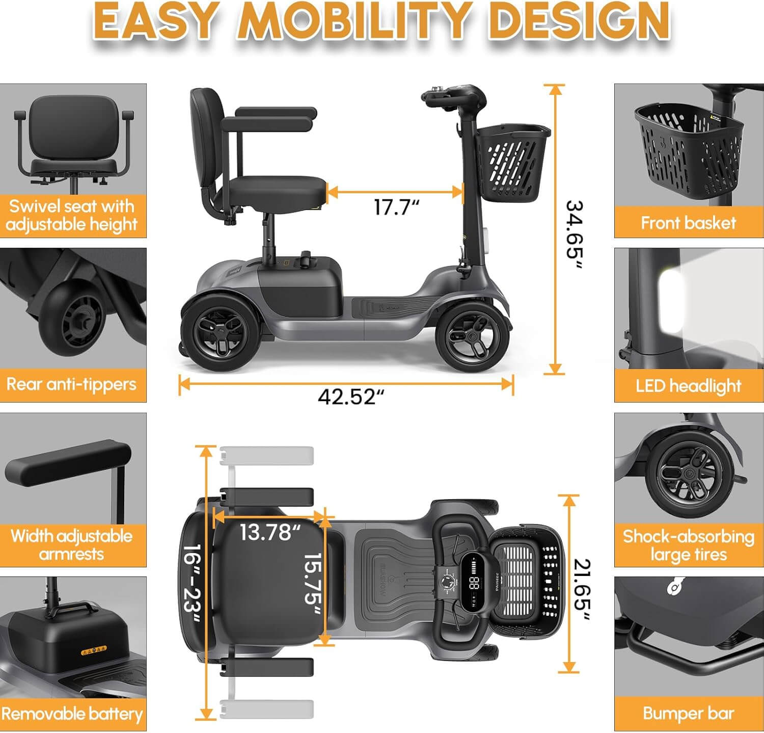 PAISEEC S1 Lightweight Electric Mobility Scooter, Swivel Seat