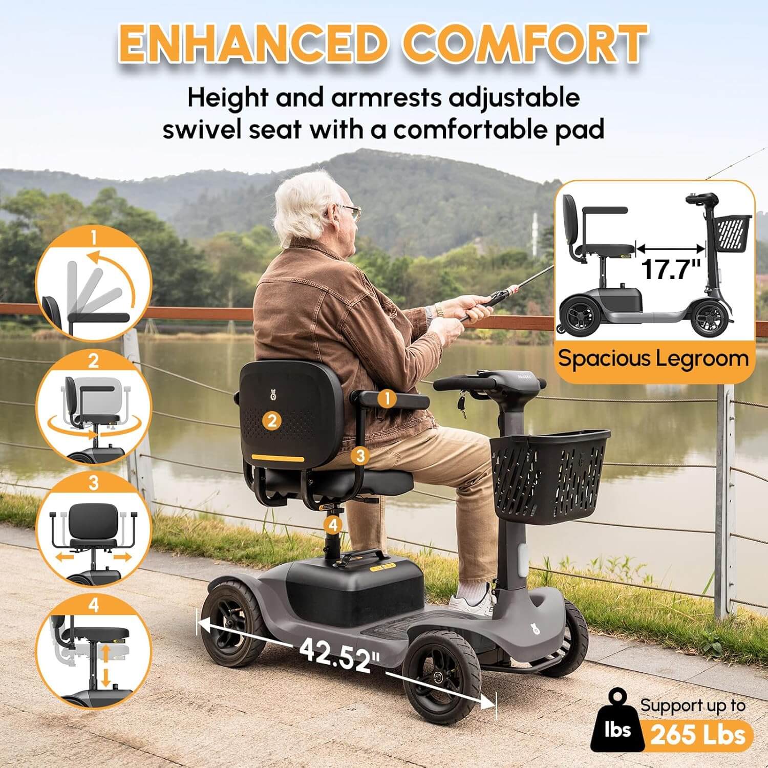 PAISEEC S1 Lightweight Electric Mobility Scooter, Swivel Seat