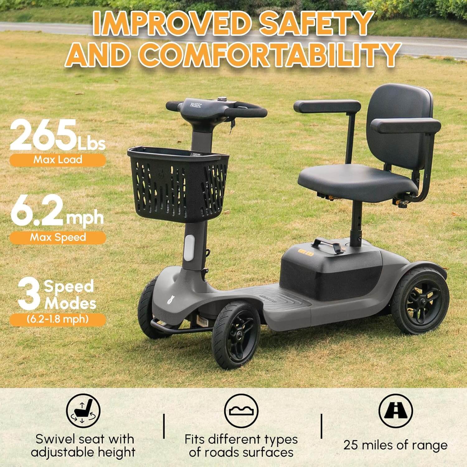 PAISEEC S1 Lightweight Electric Mobility Scooter, Swivel Seat
