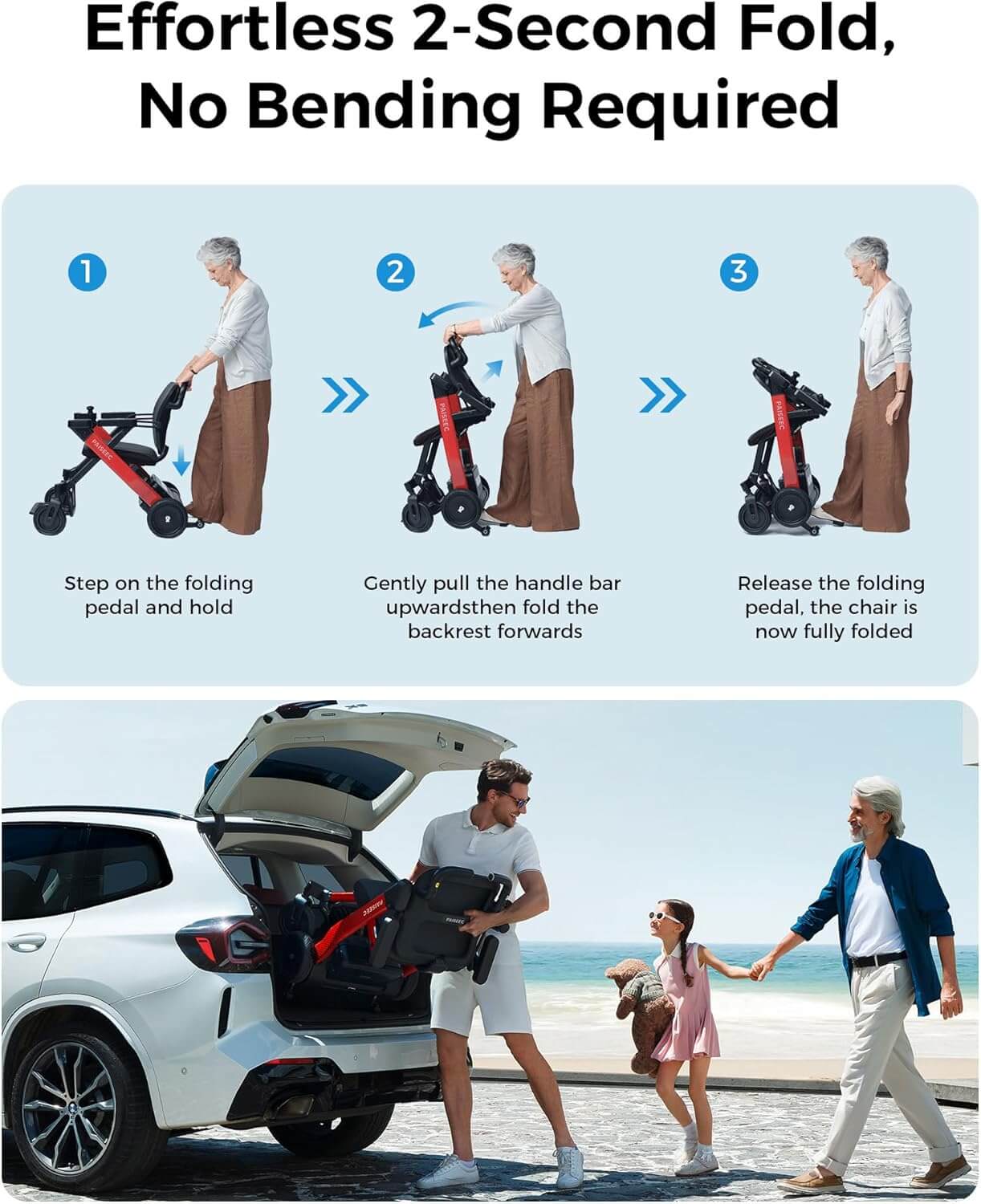 PAISEEC W-E3 Folding Electric Power Wheelchair, Airline Approved