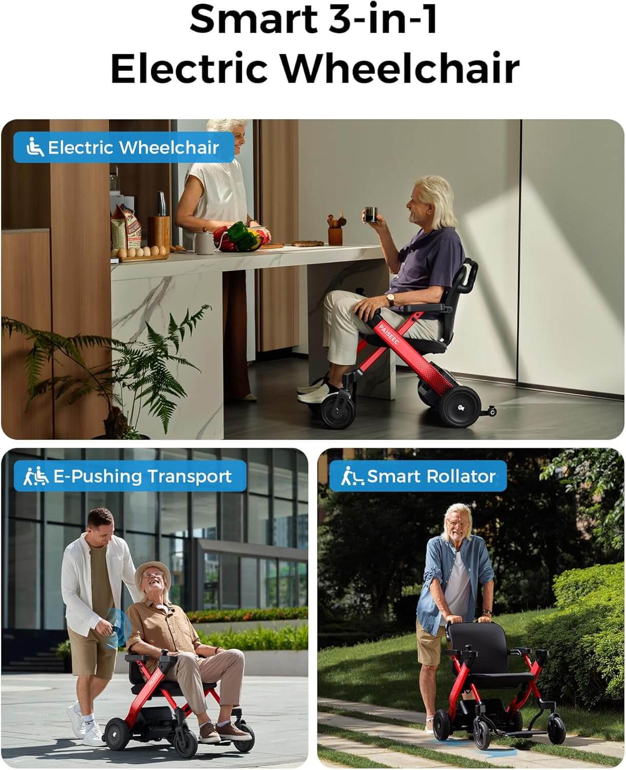 PAISEEC W-E3 Folding Electric Power Wheelchair, Airline Approved