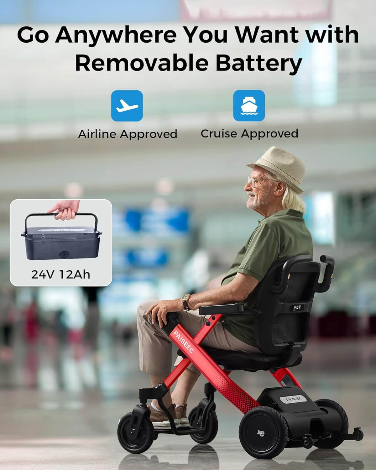 PAISEEC W-E3 Folding Electric Power Wheelchair, Airline Approved