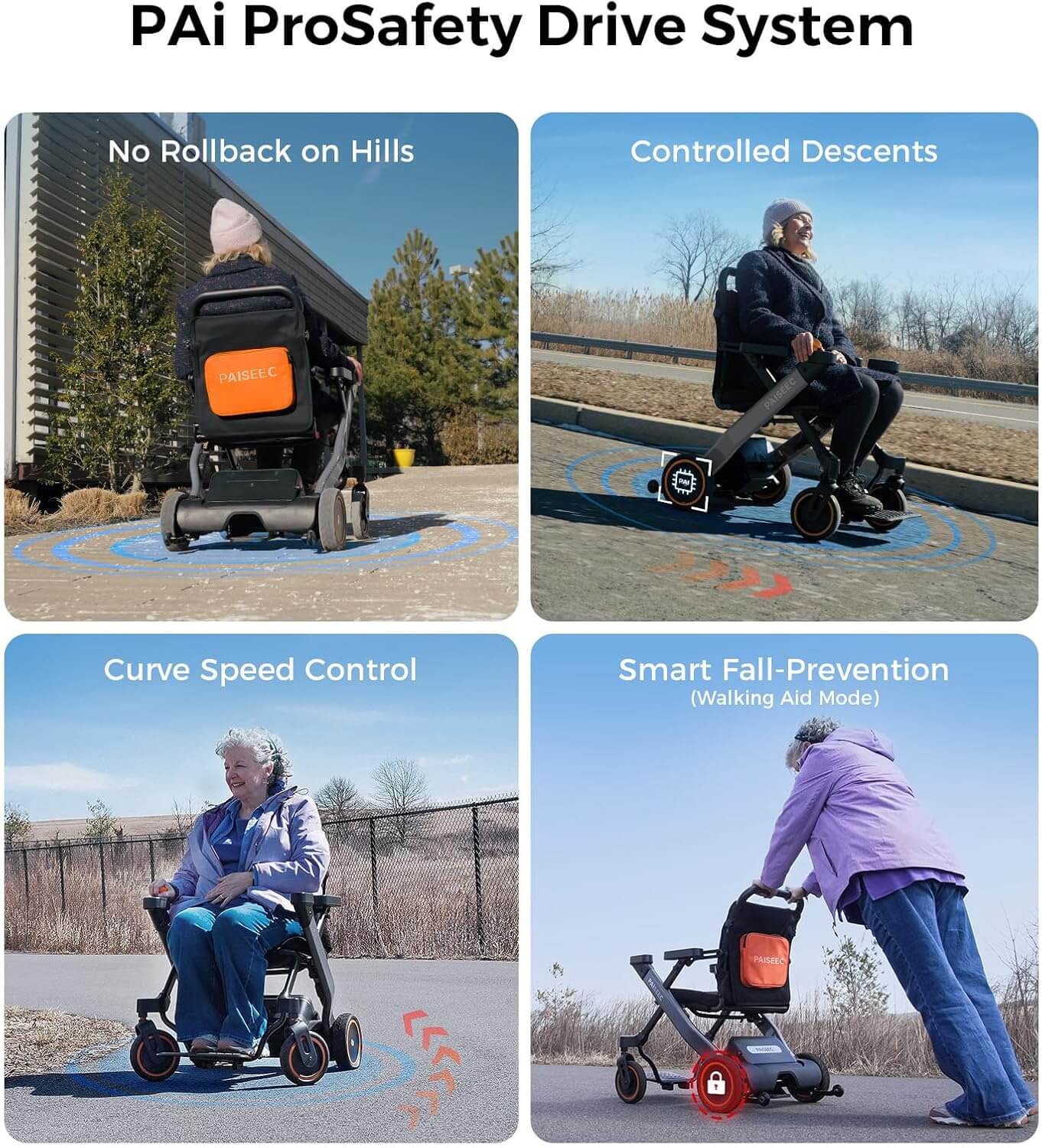 PAISEEC W1 Folding Electric Power Wheelchair Rollator Walker Combo