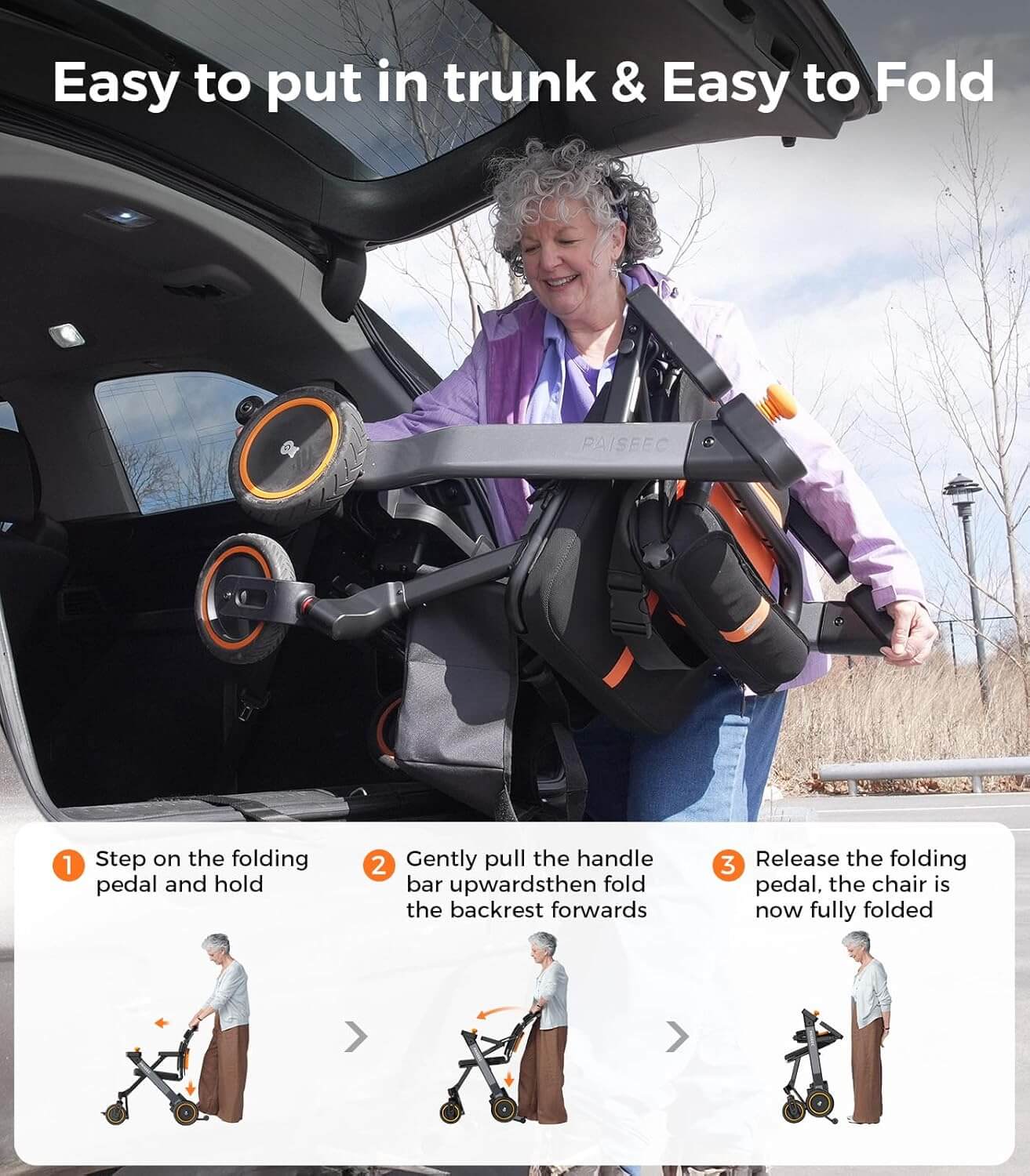 PAISEEC W1 Folding Electric Power Wheelchair Rollator Walker Combo