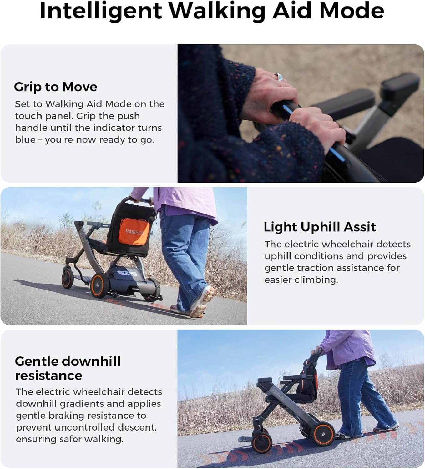 PAISEEC W1 Folding Electric Power Wheelchair Rollator Walker Combo