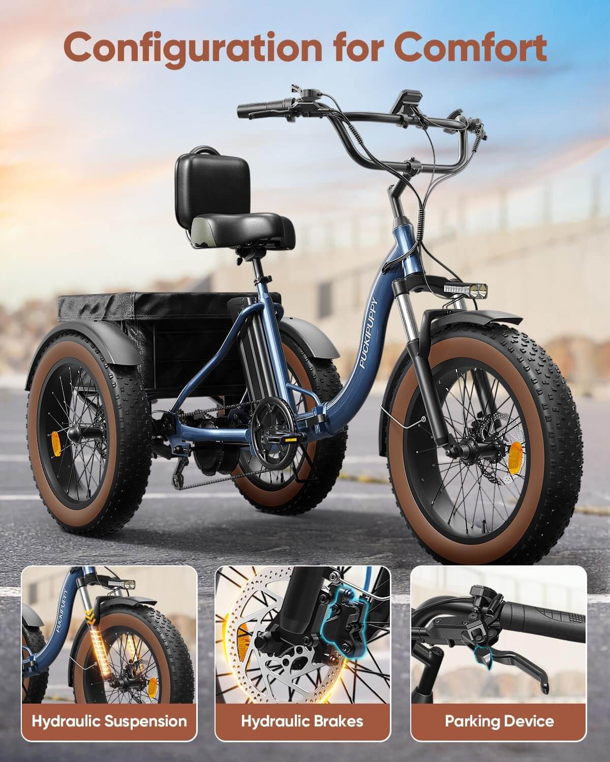 PUCKIPUPPY ALASKAN 48V 960W Folding Fat Tire Electric Trike