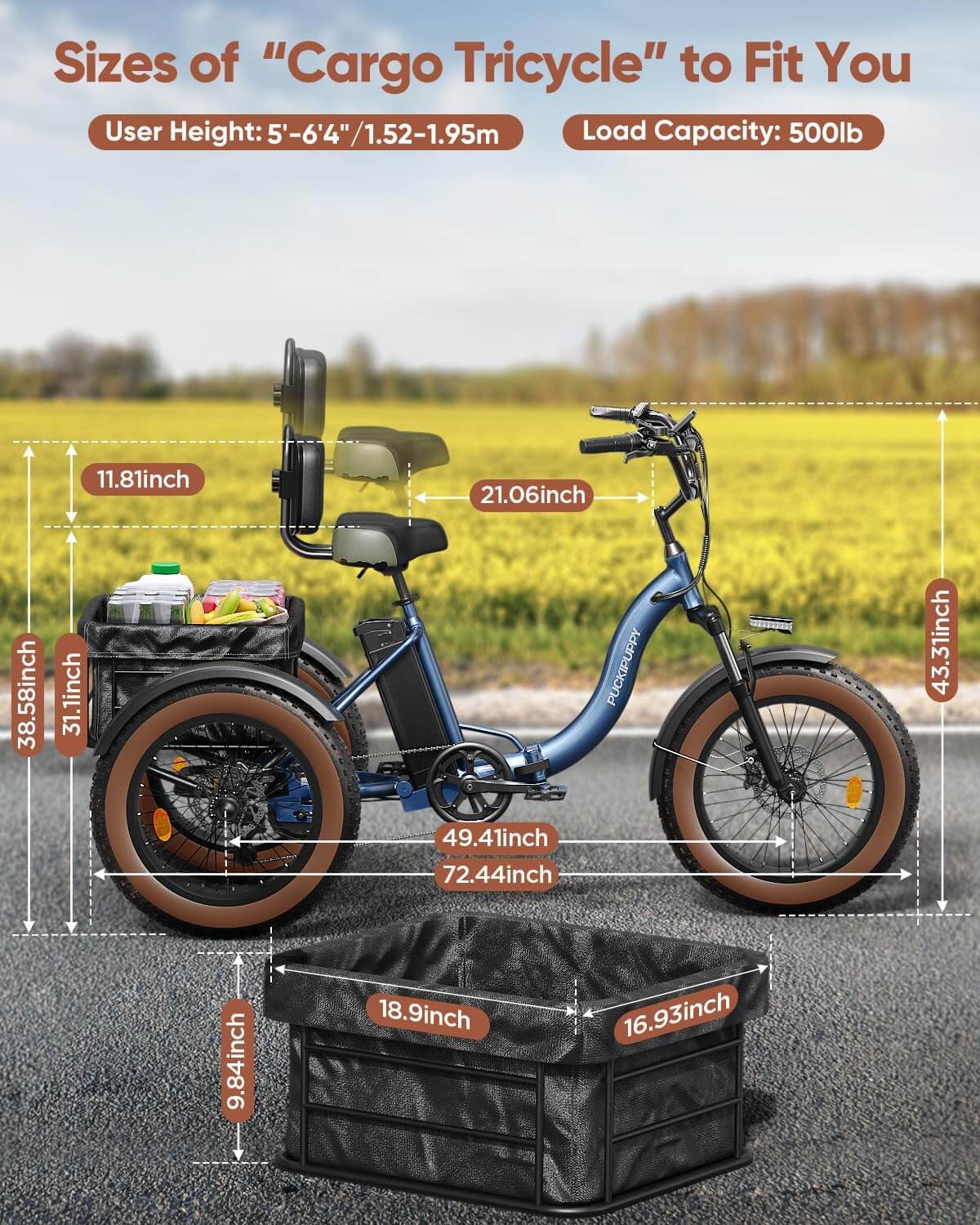 PUCKIPUPPY ALASKAN 48V 960W Folding Fat Tire Electric Trike