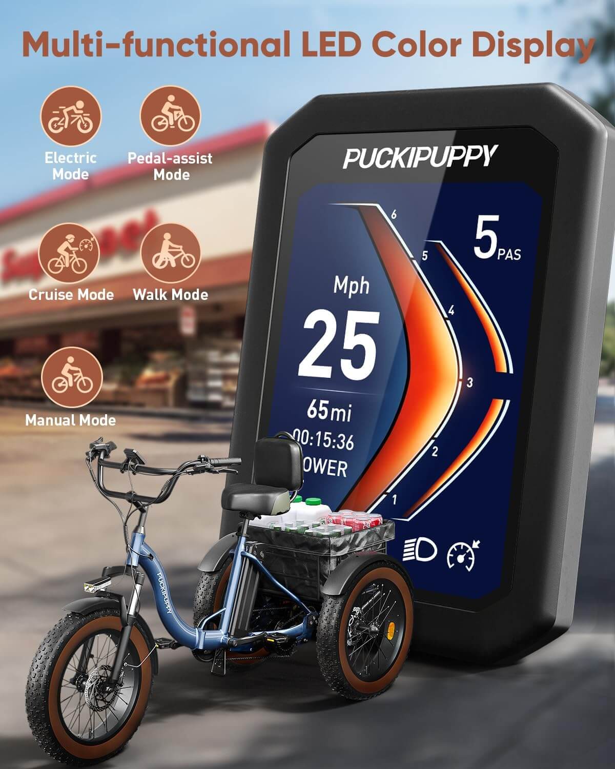 PUCKIPUPPY ALASKAN 48V 960W Folding Fat Tire Electric Trike