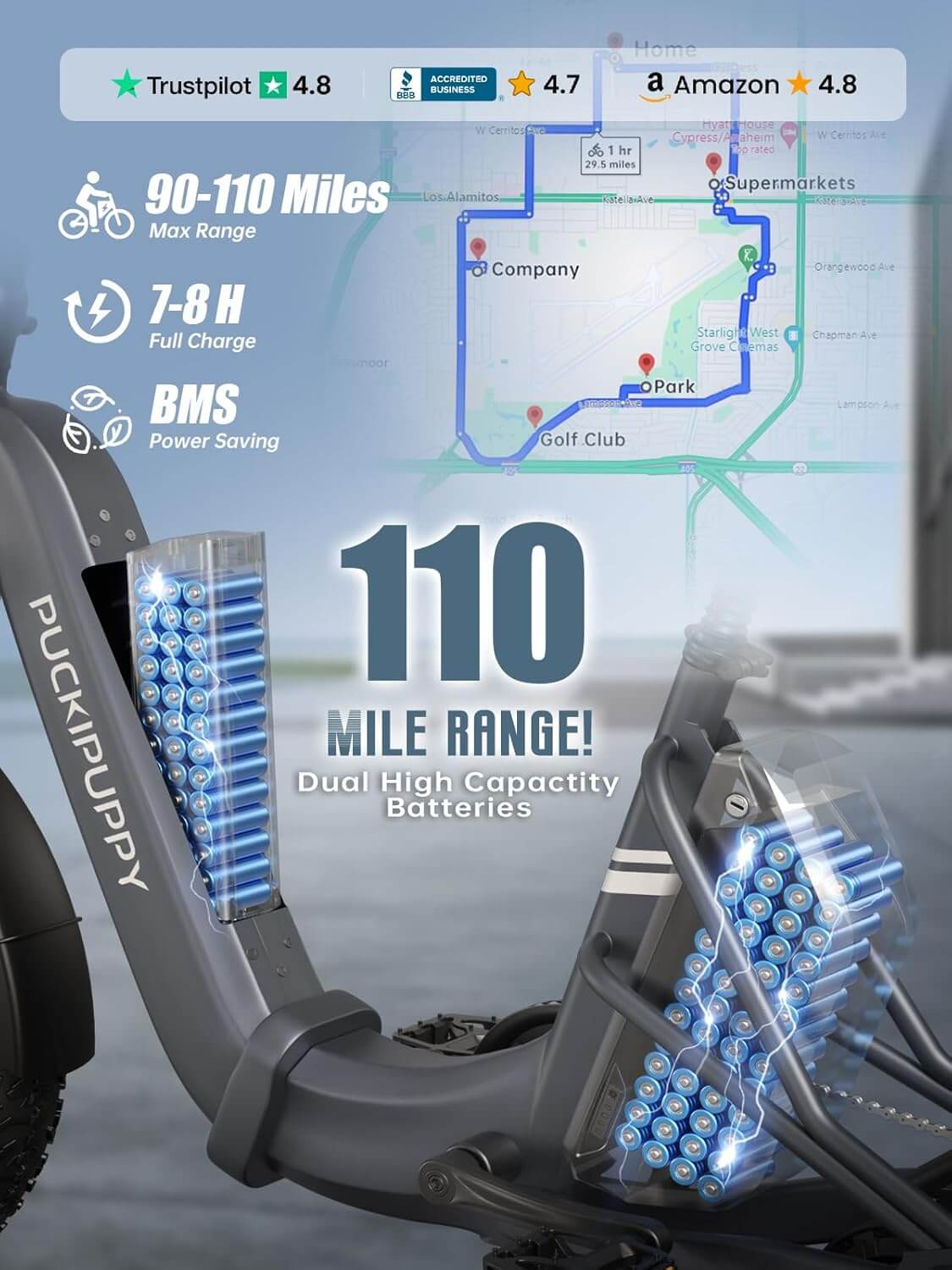 PUCKIPUPPY HUSKY PLUS 48V Dual Battery Fat Tire Electric Trike