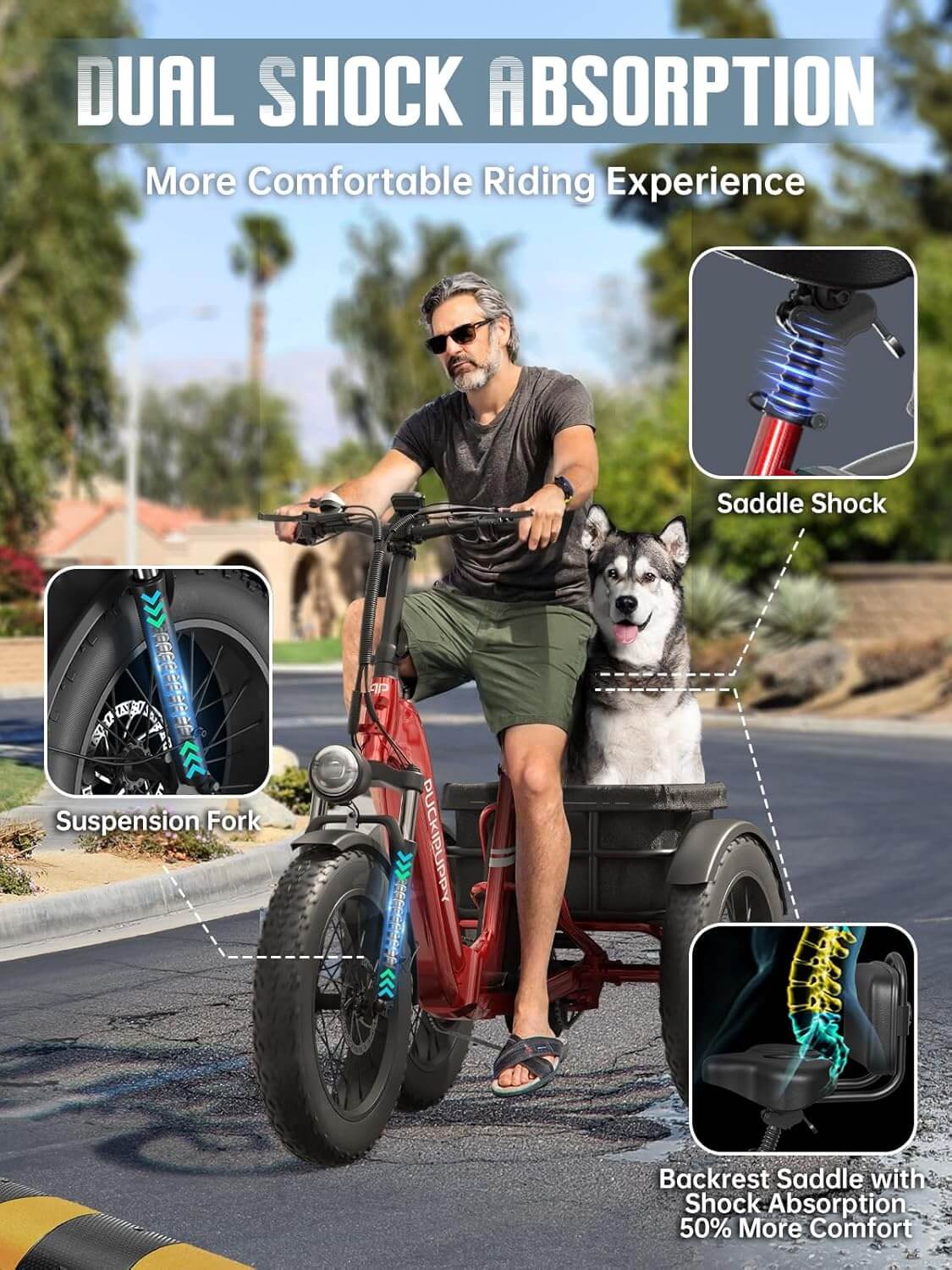 PUCKIPUPPY HUSKY PLUS 48V Dual Battery Fat Tire Electric Trike