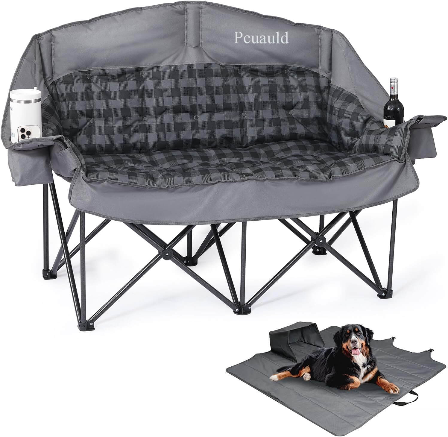 Pcuauld Oversized 2-Person Padded Loveseat Camping Couch with Cup Holders