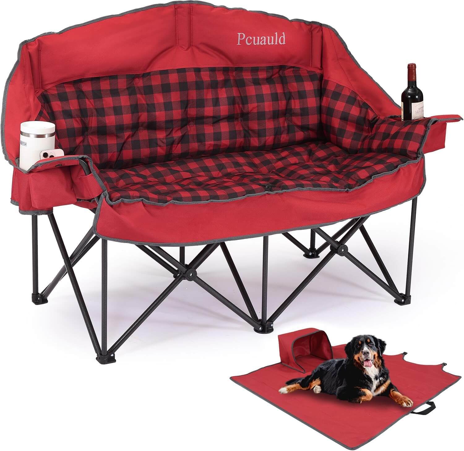 Pcuauld Oversized 2-Person Padded Loveseat Camping Couch with Cup Holders